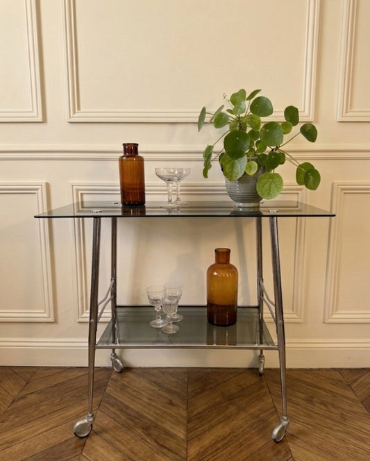 Desserte en chrome et verre fumé vintage