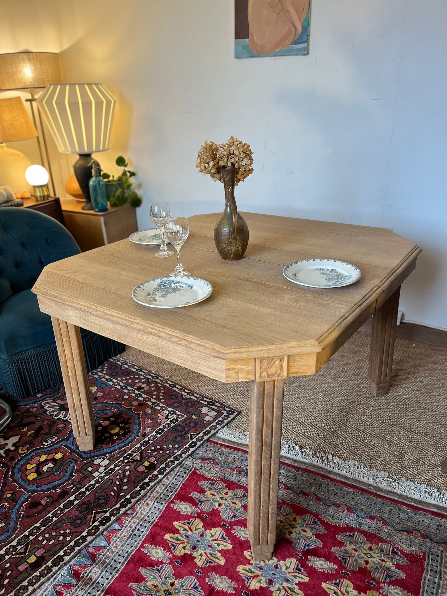 Table à manger art déco extensible en bois