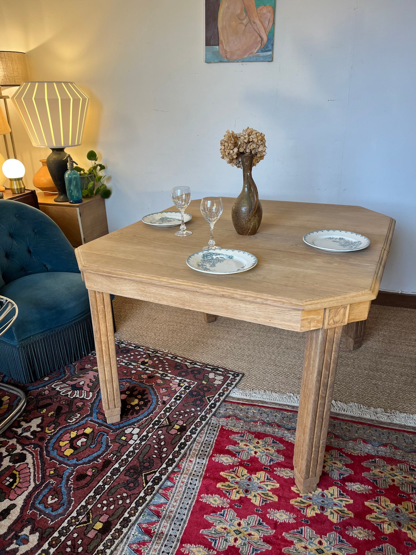 Table à manger art déco extensible en bois