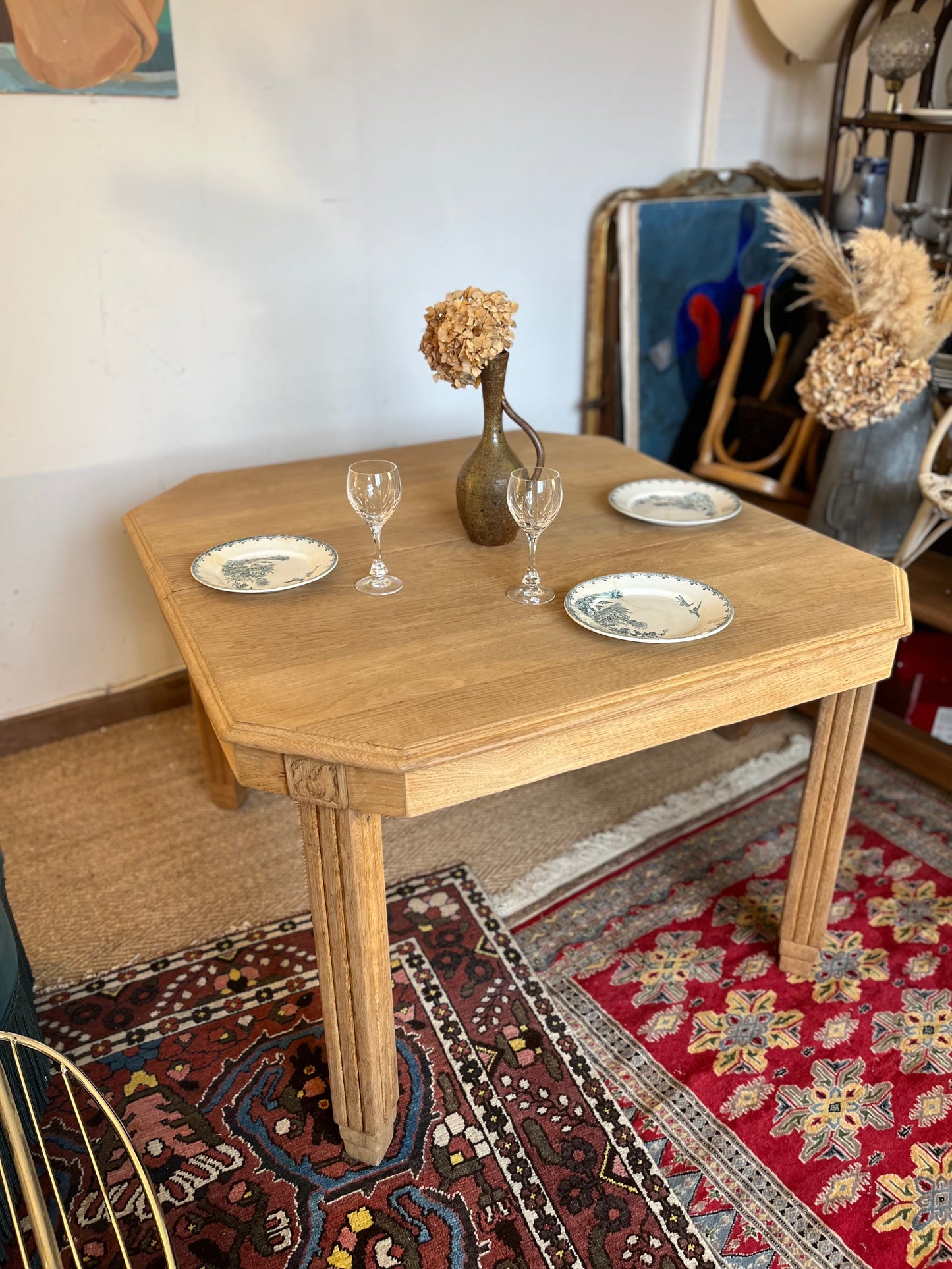 Table à manger art déco extensible en bois