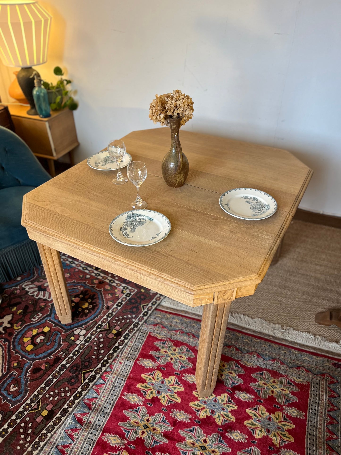 Table à manger art déco extensible en bois