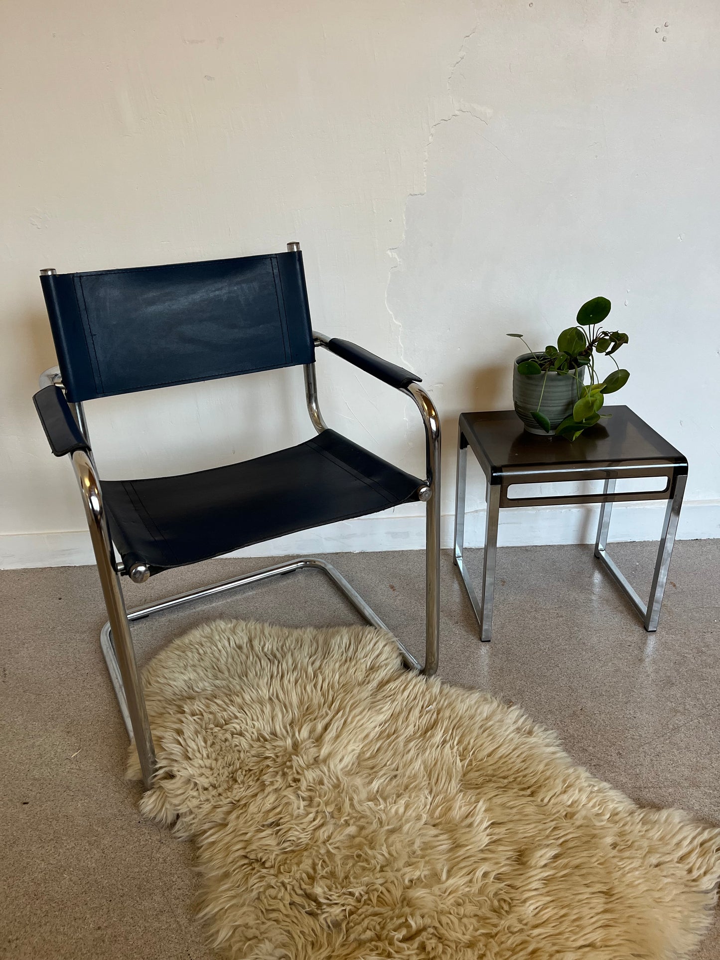 Fauteuil vintage chrome et cuir Matteo Grassi