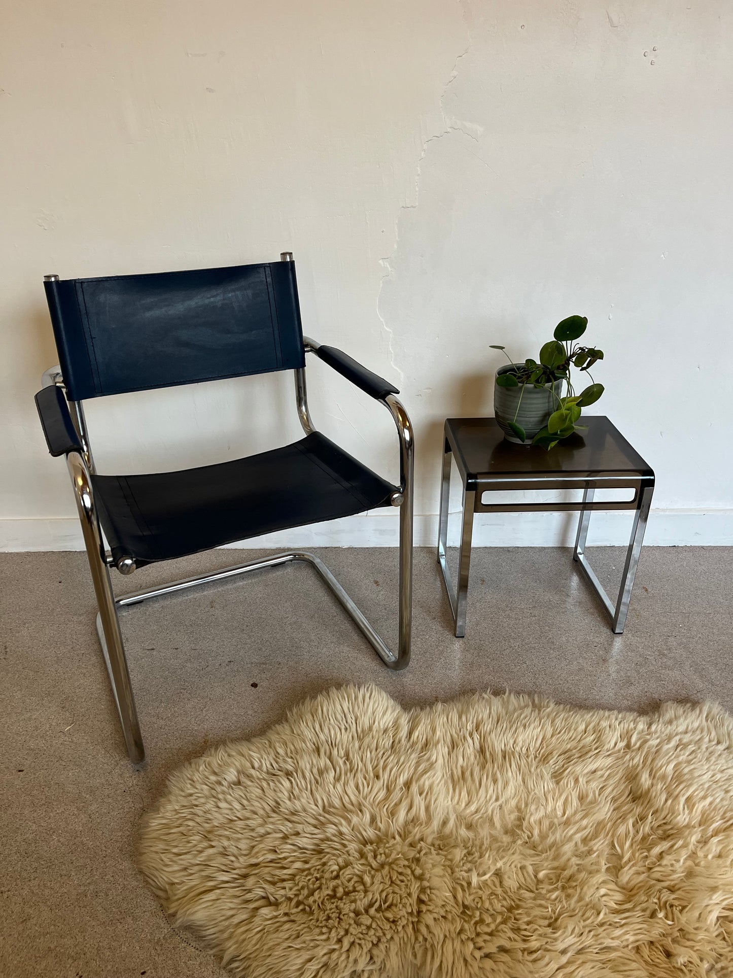 Fauteuil vintage chrome et cuir Matteo Grassi