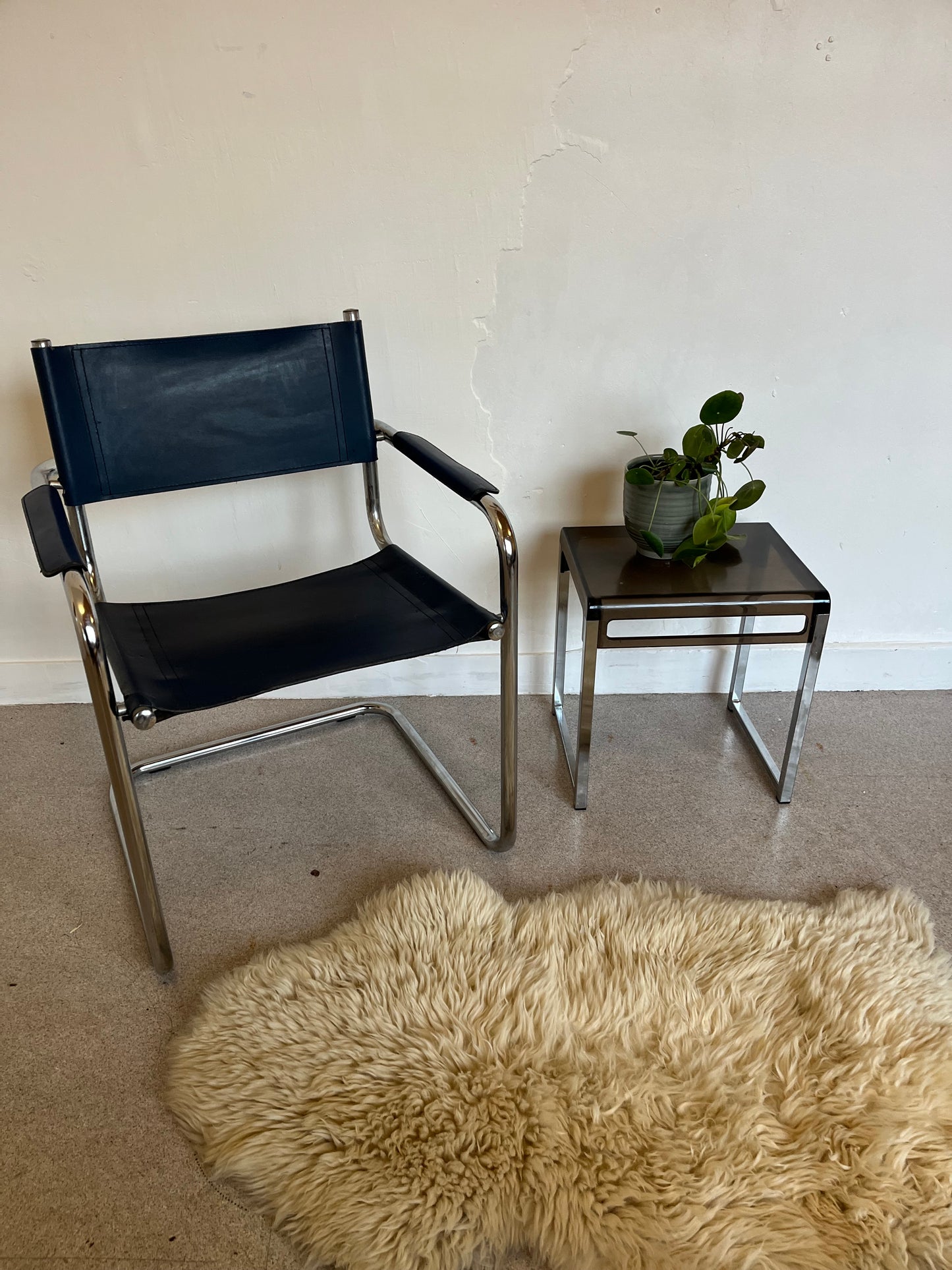 Fauteuil vintage chrome et cuir Matteo Grassi