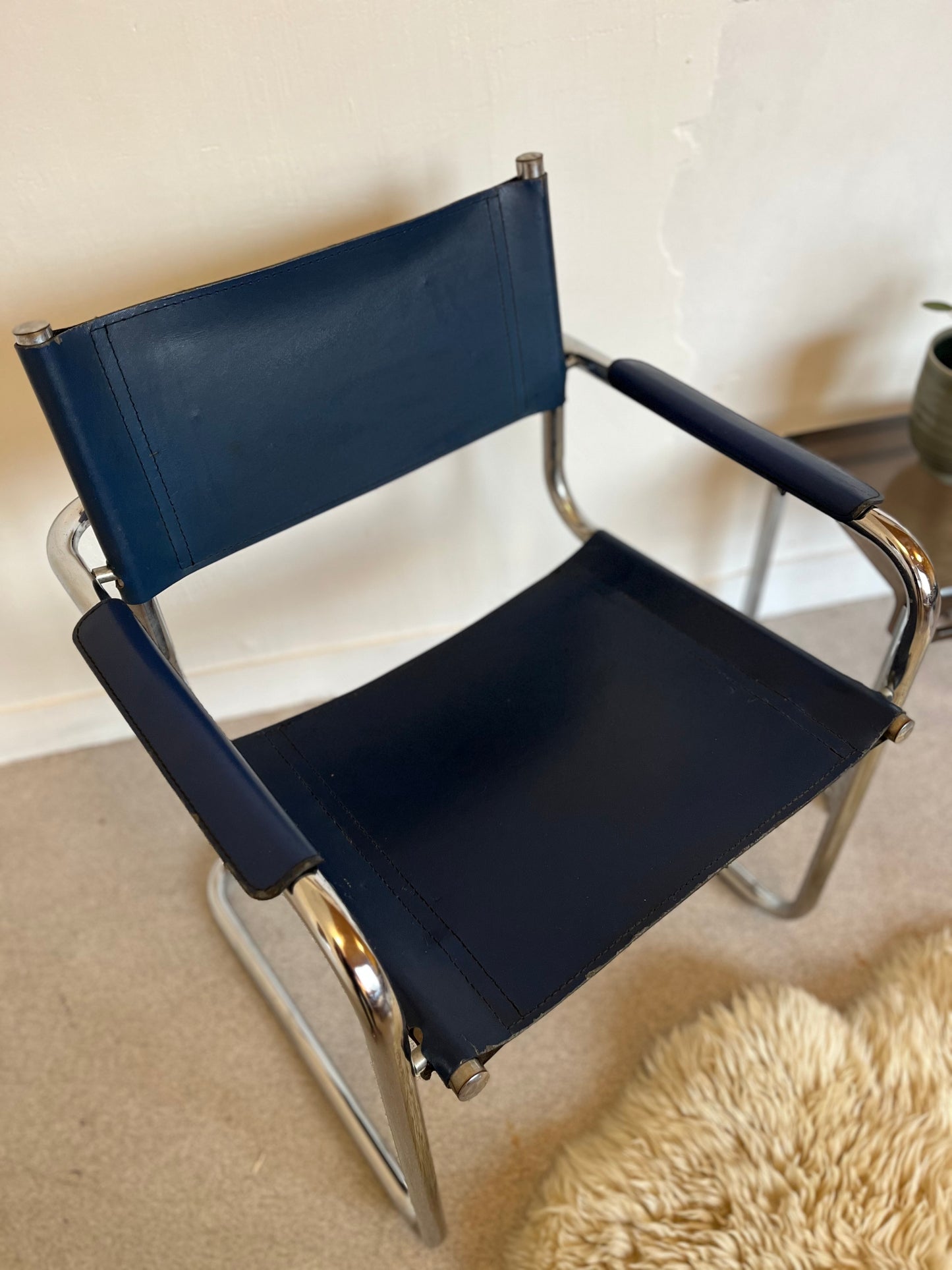 Fauteuil vintage chrome et cuir Matteo Grassi