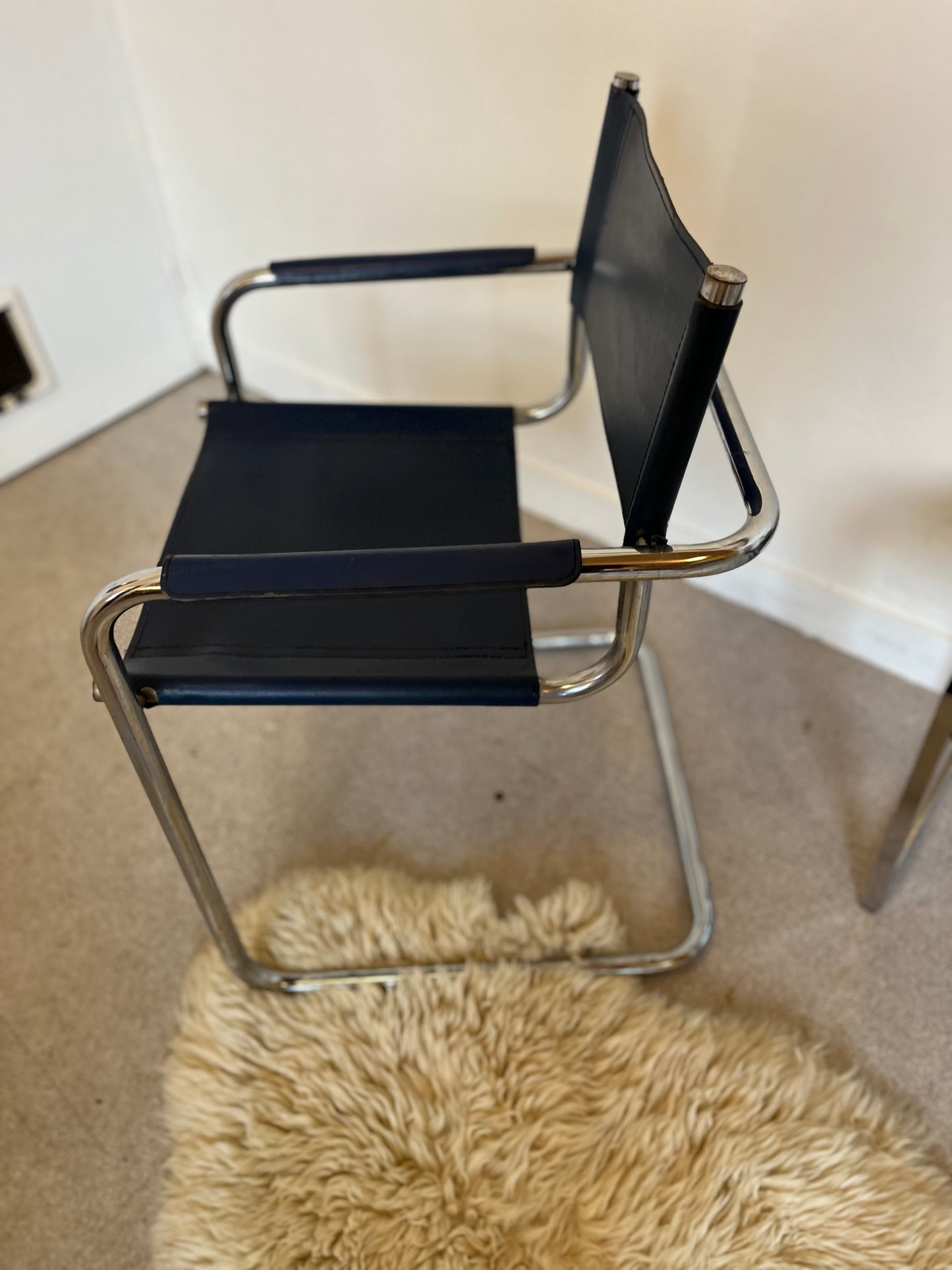 Fauteuil vintage chrome et cuir Matteo Grassi