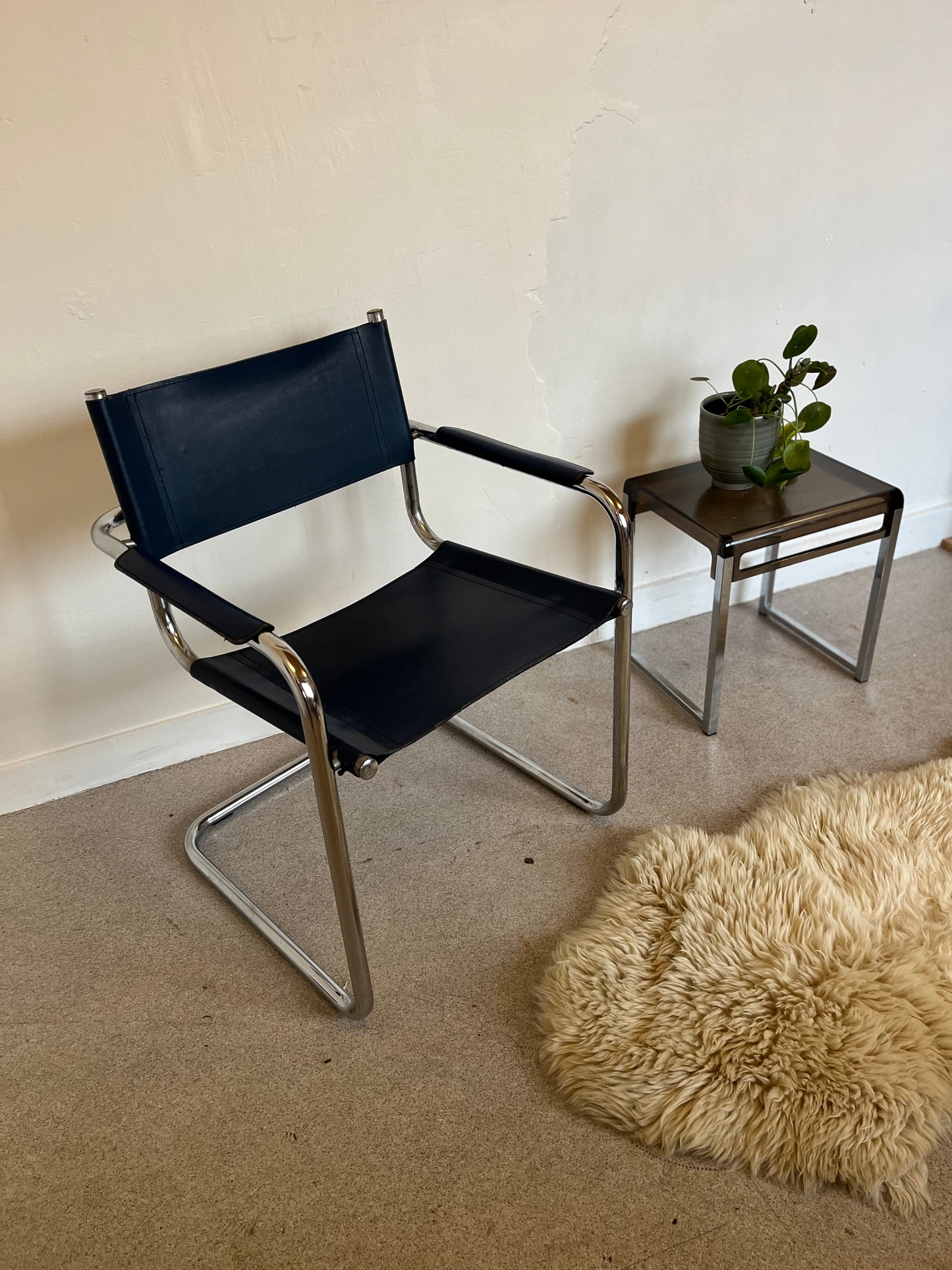 Fauteuil vintage chrome et cuir Matteo Grassi