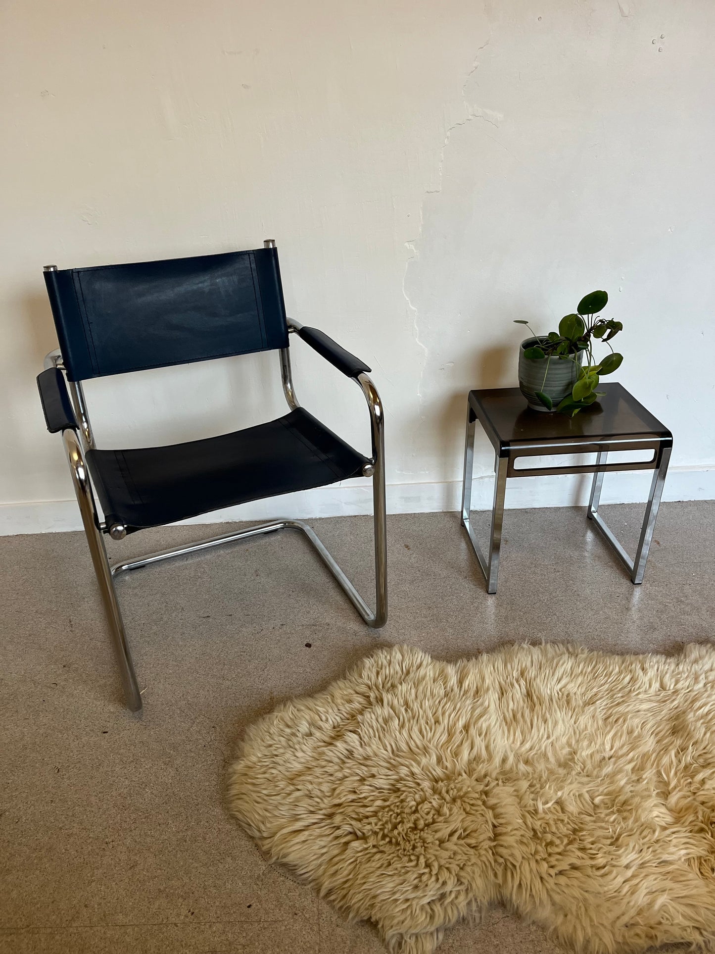 Fauteuil vintage chrome et cuir Matteo Grassi