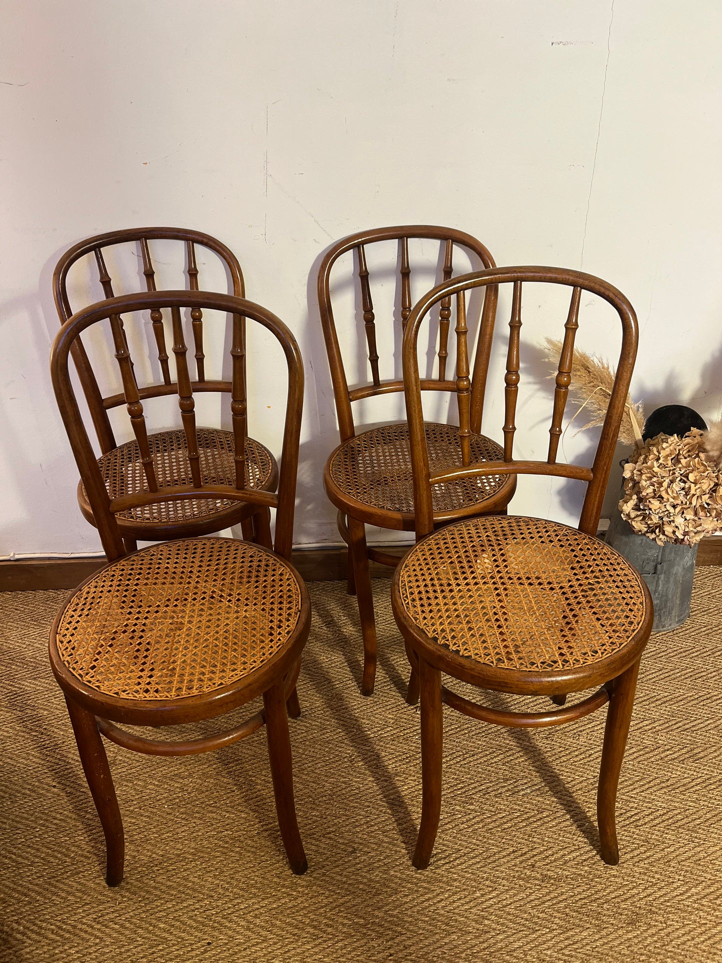 Lot de 4 chaises bistrots Fischel bois courbé et cannage