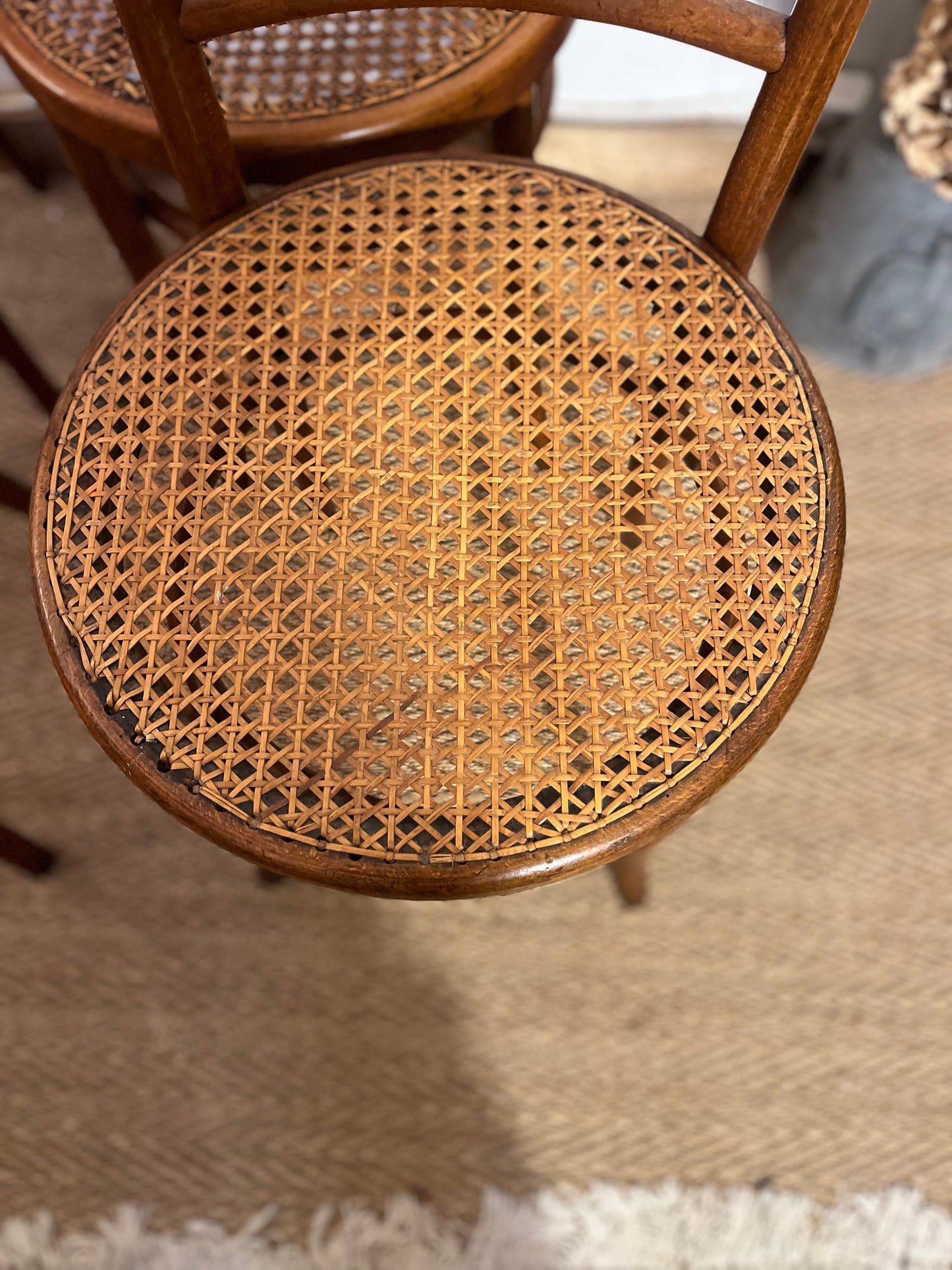 Lot de 4 chaises bistrots Fischel bois courbé et cannage