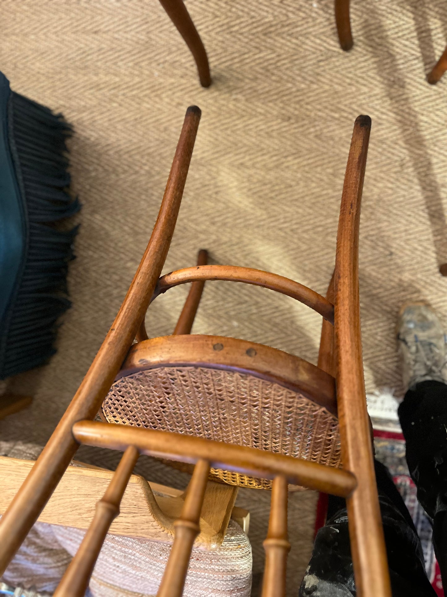 Lot de 4 chaises bistrots Fischel bois courbé et cannage