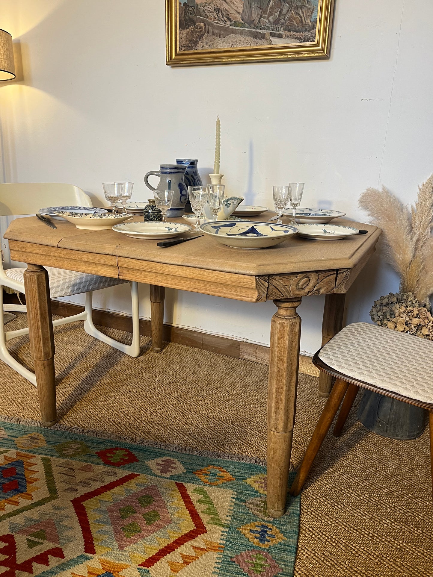 Table de salle à manger art déco en bois massif