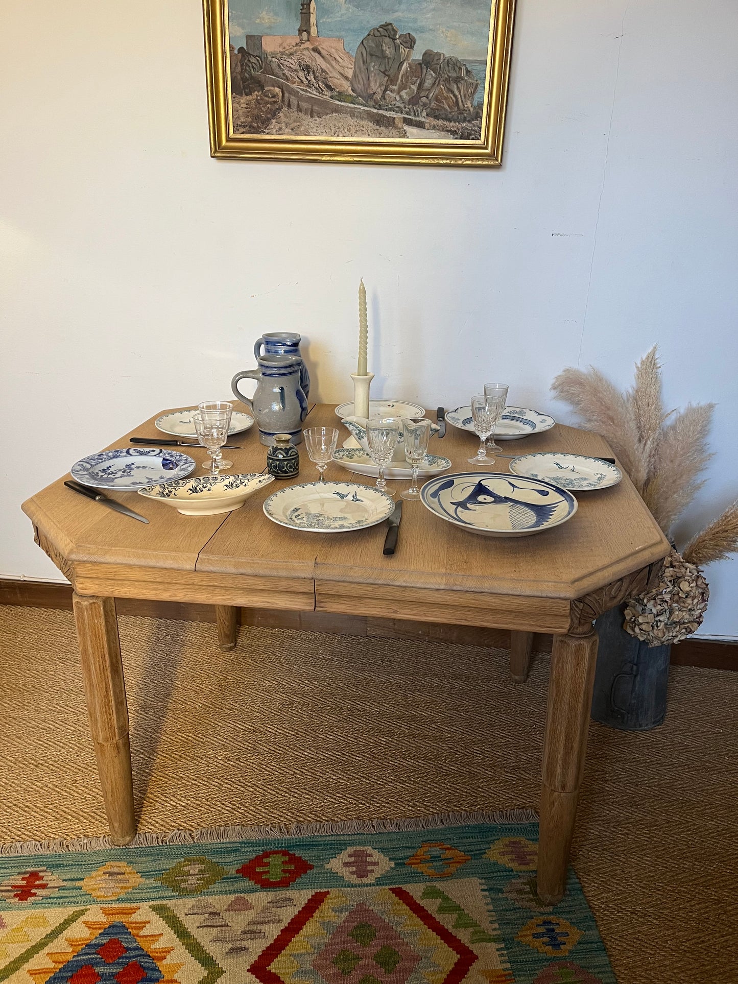 Table de salle à manger art déco en bois massif