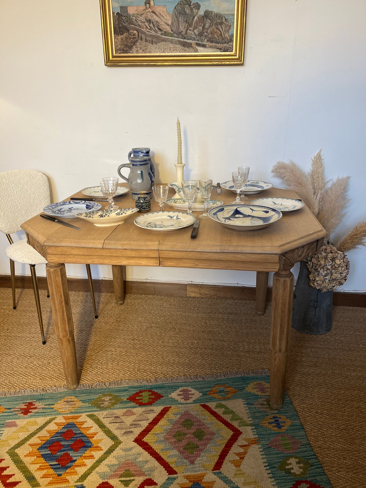 Table de salle à manger art déco en bois massif