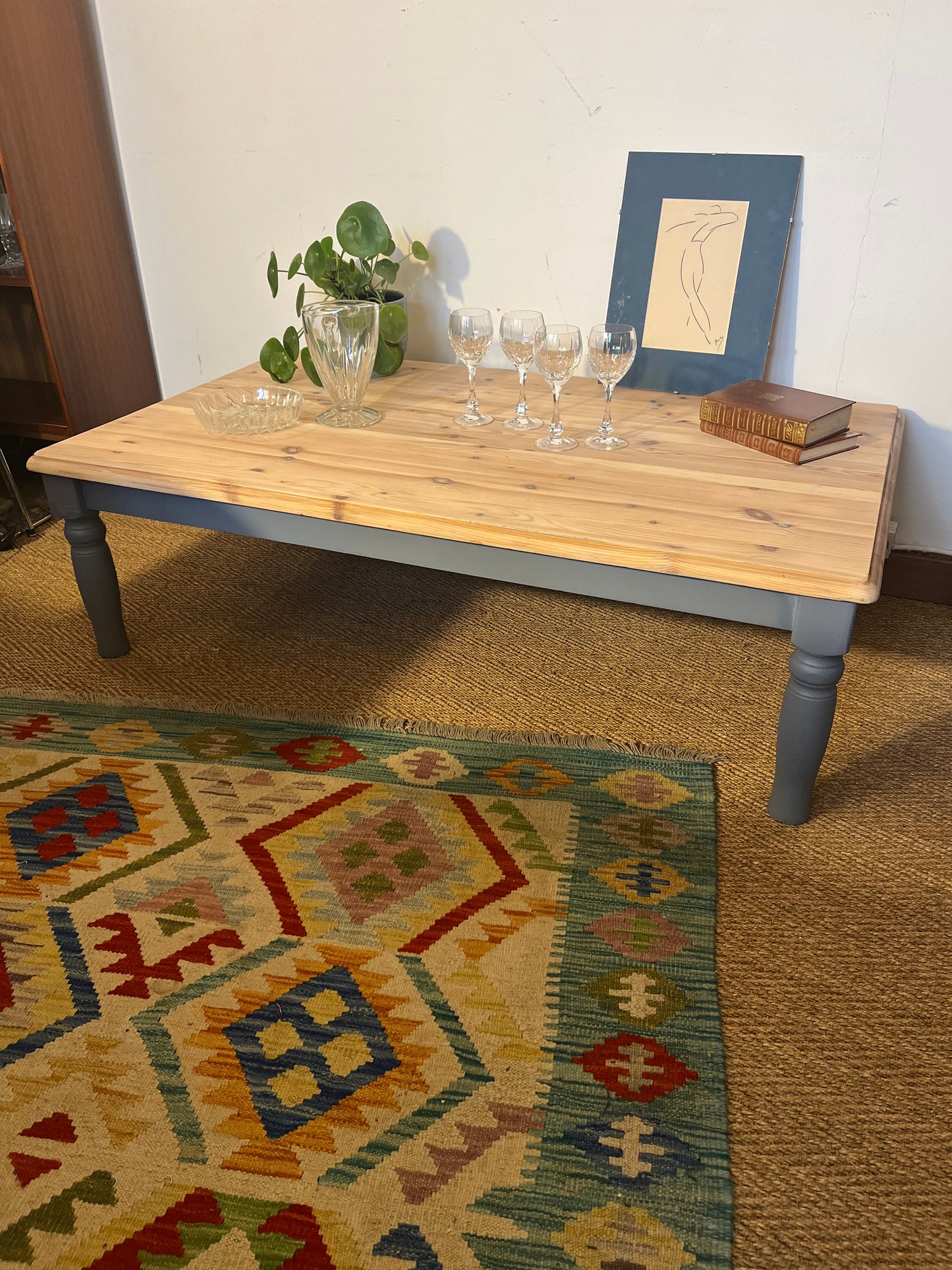 Grande table basse en bois type table de ferme