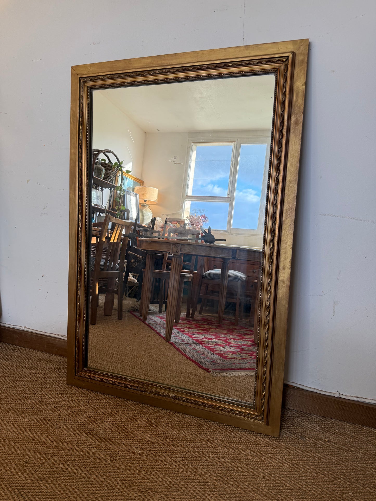 Miroir ancien doré bois et stuc