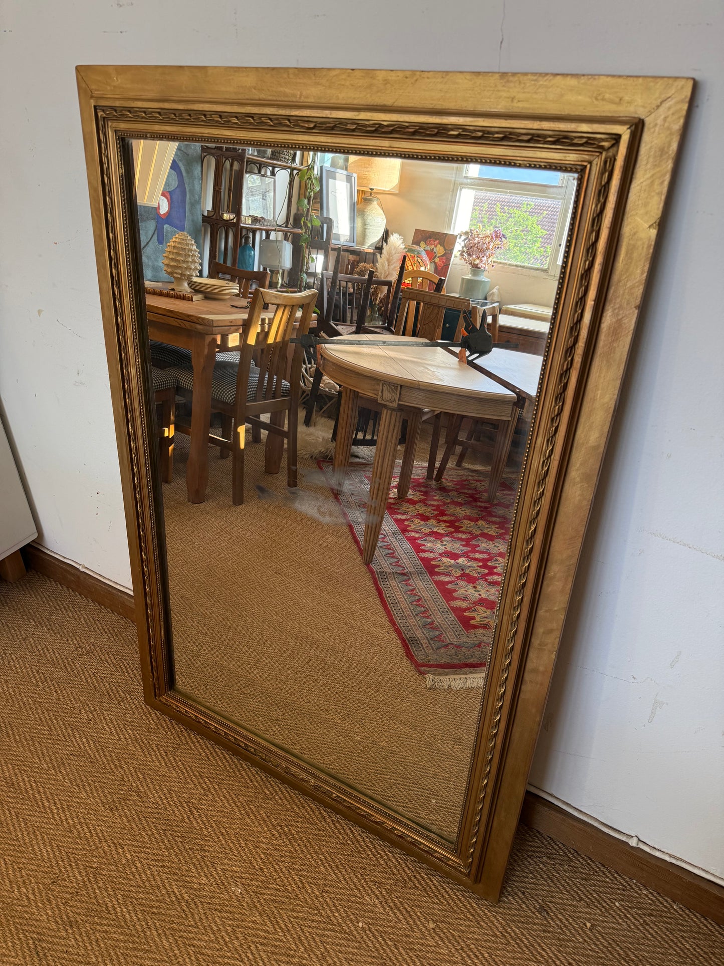 Miroir ancien doré bois et stuc