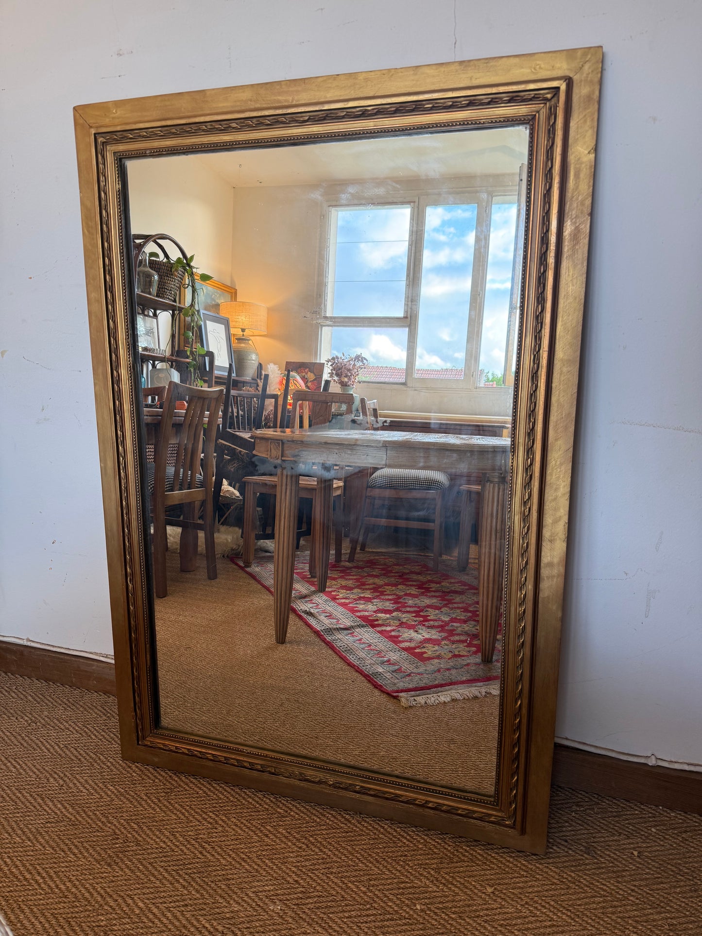 Miroir ancien doré bois et stuc