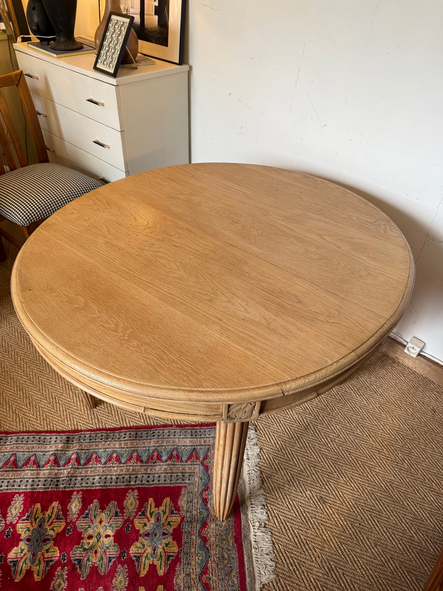 Table de salle à manger ovale art déco vintage en bois