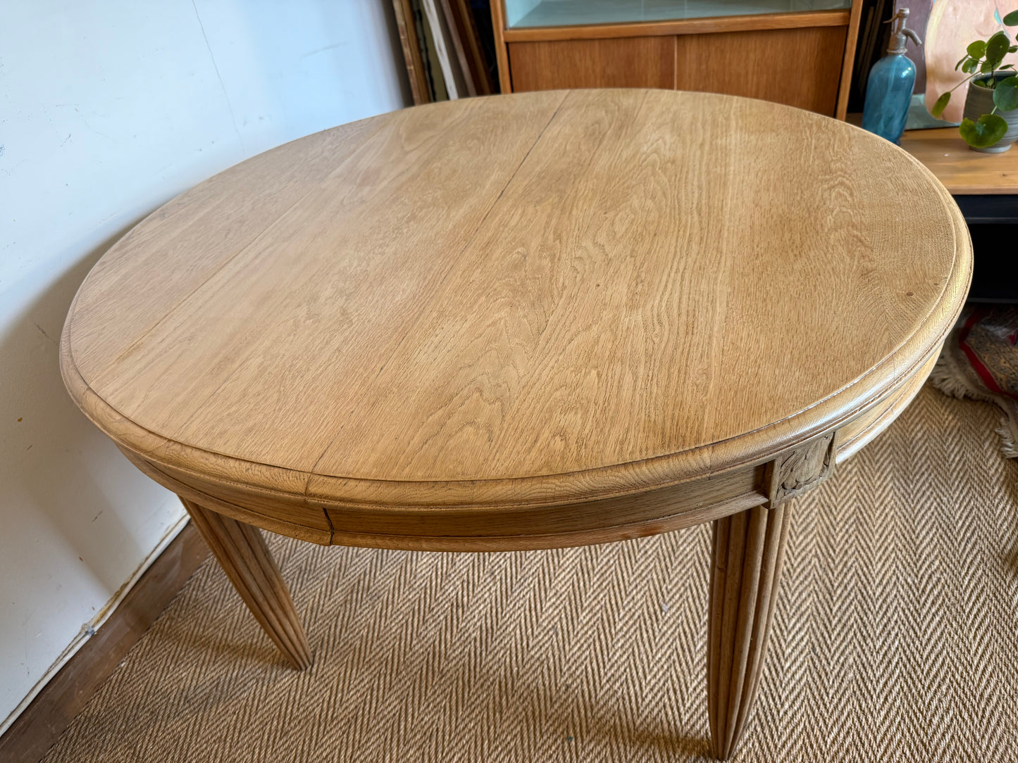 Table de salle à manger ovale art déco vintage en bois