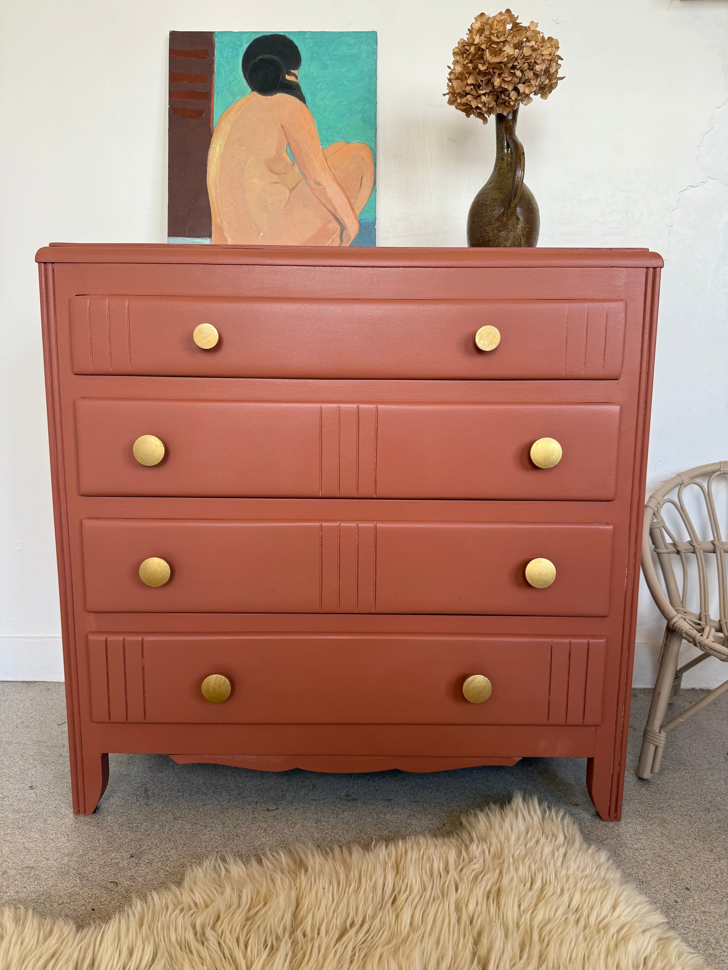 Commode vintage en bois terra cotta