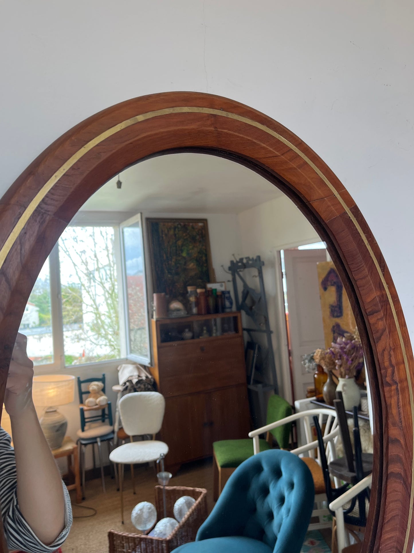 Miroir ovale vintage en bois et laiton