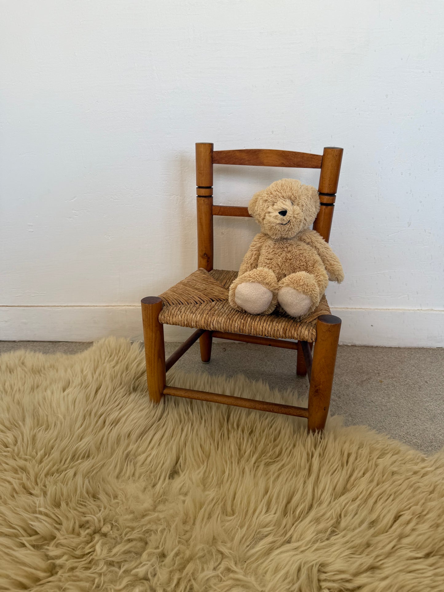 Chaise enfant vintage bois et paille