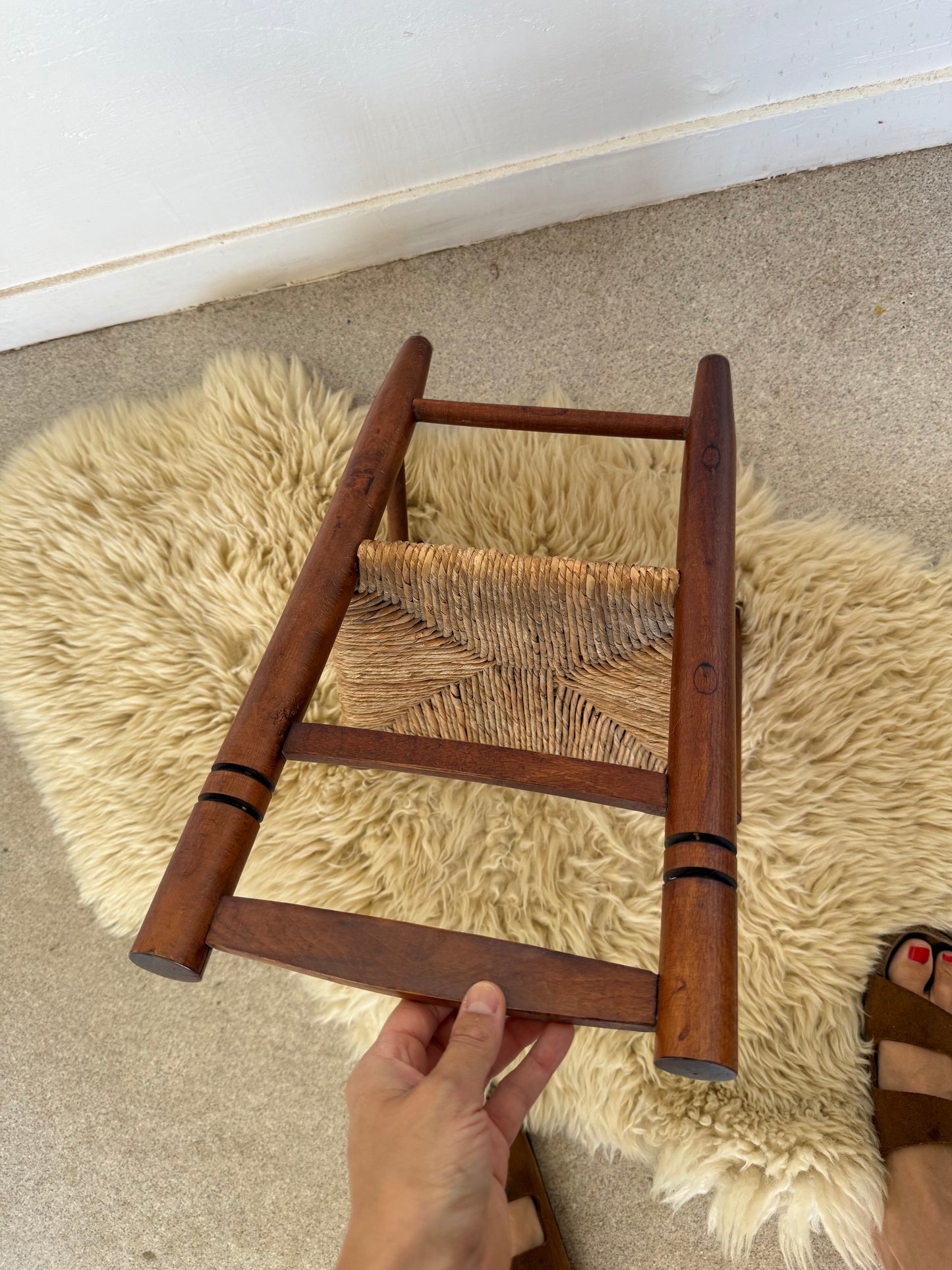 Chaise enfant vintage bois et paille