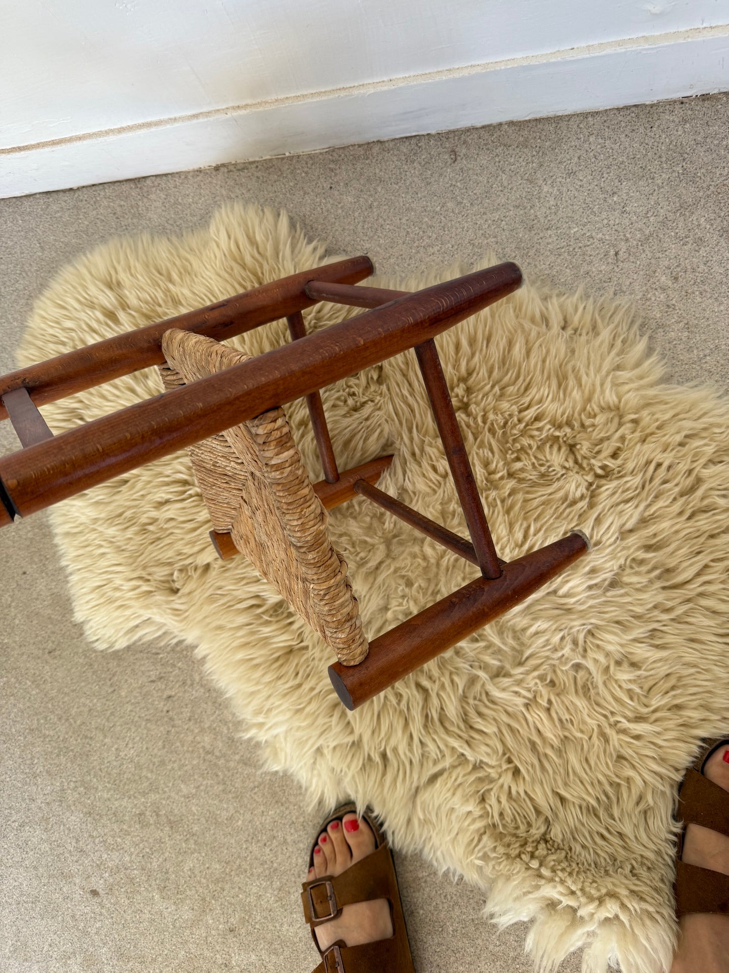 Chaise enfant vintage bois et paille