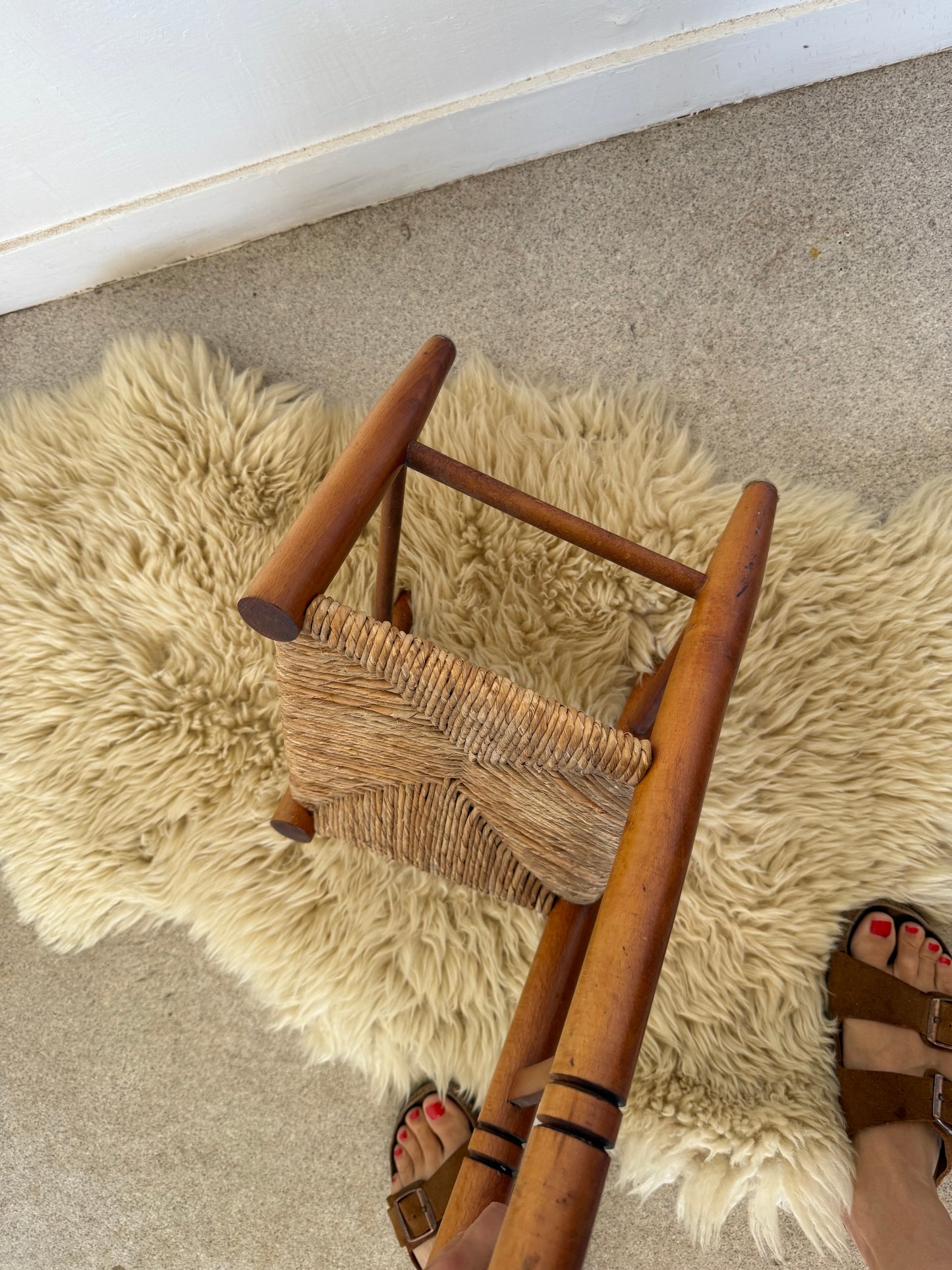 Chaise enfant vintage bois et paille