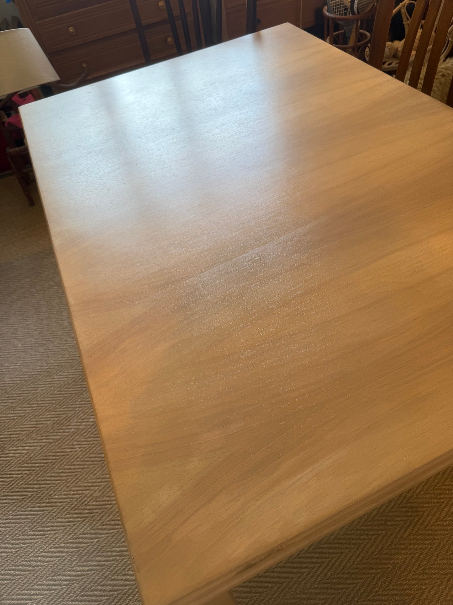Table à rallonge extensible vintage pieds compas placage hêtre (6/10 pers)