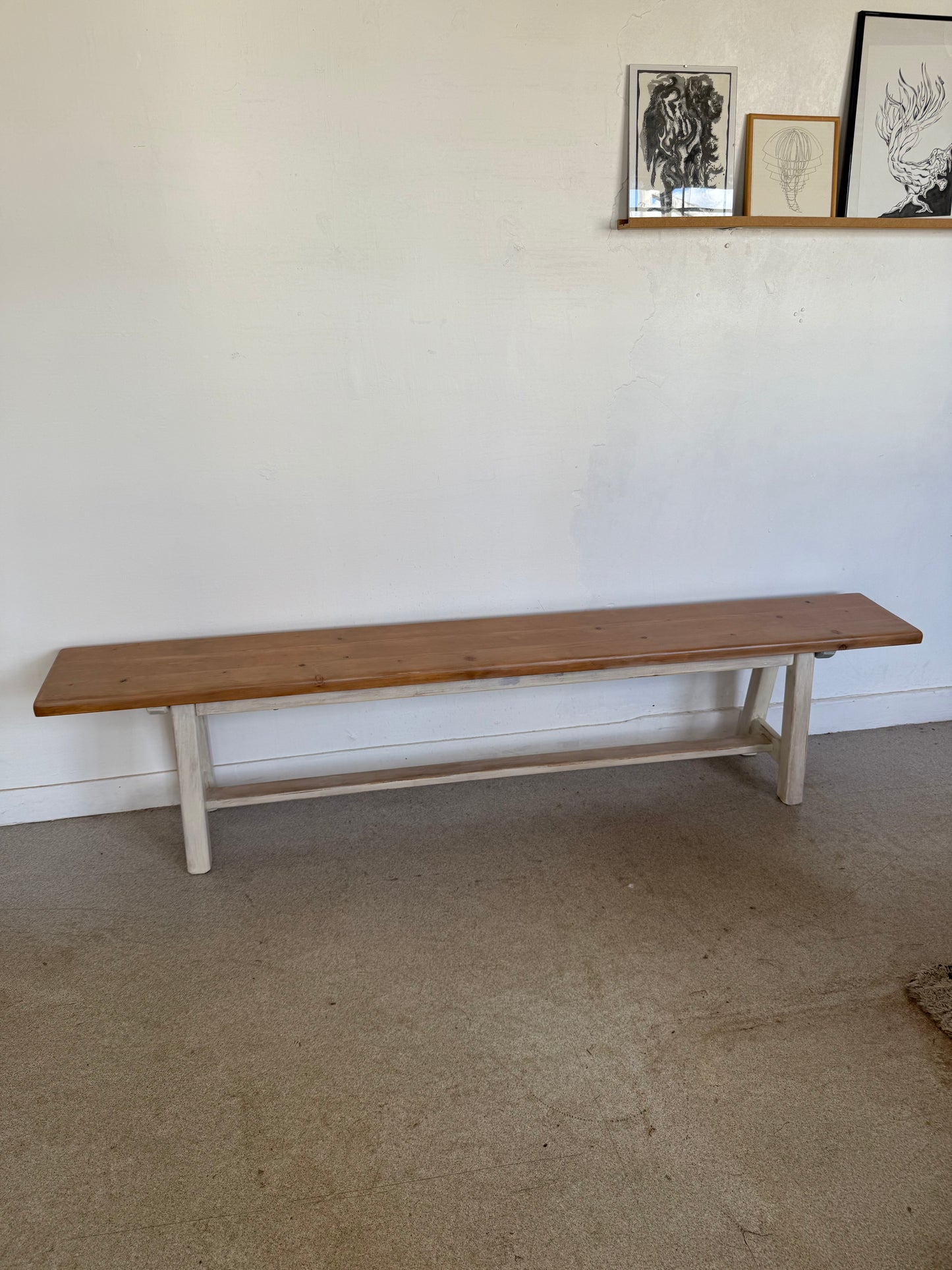 Banc de ferme en bois massif vintage