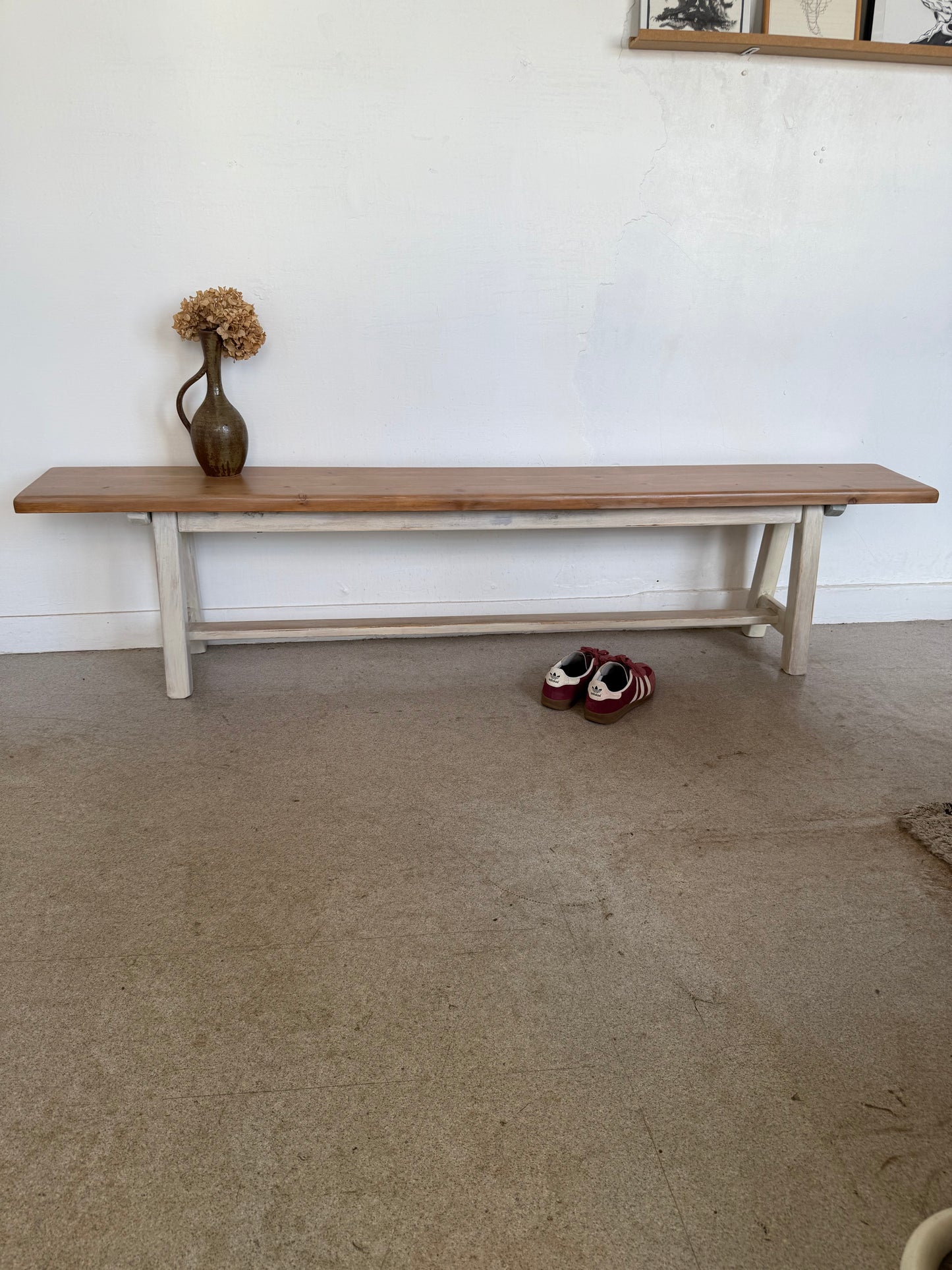 Banc de ferme en bois massif vintage