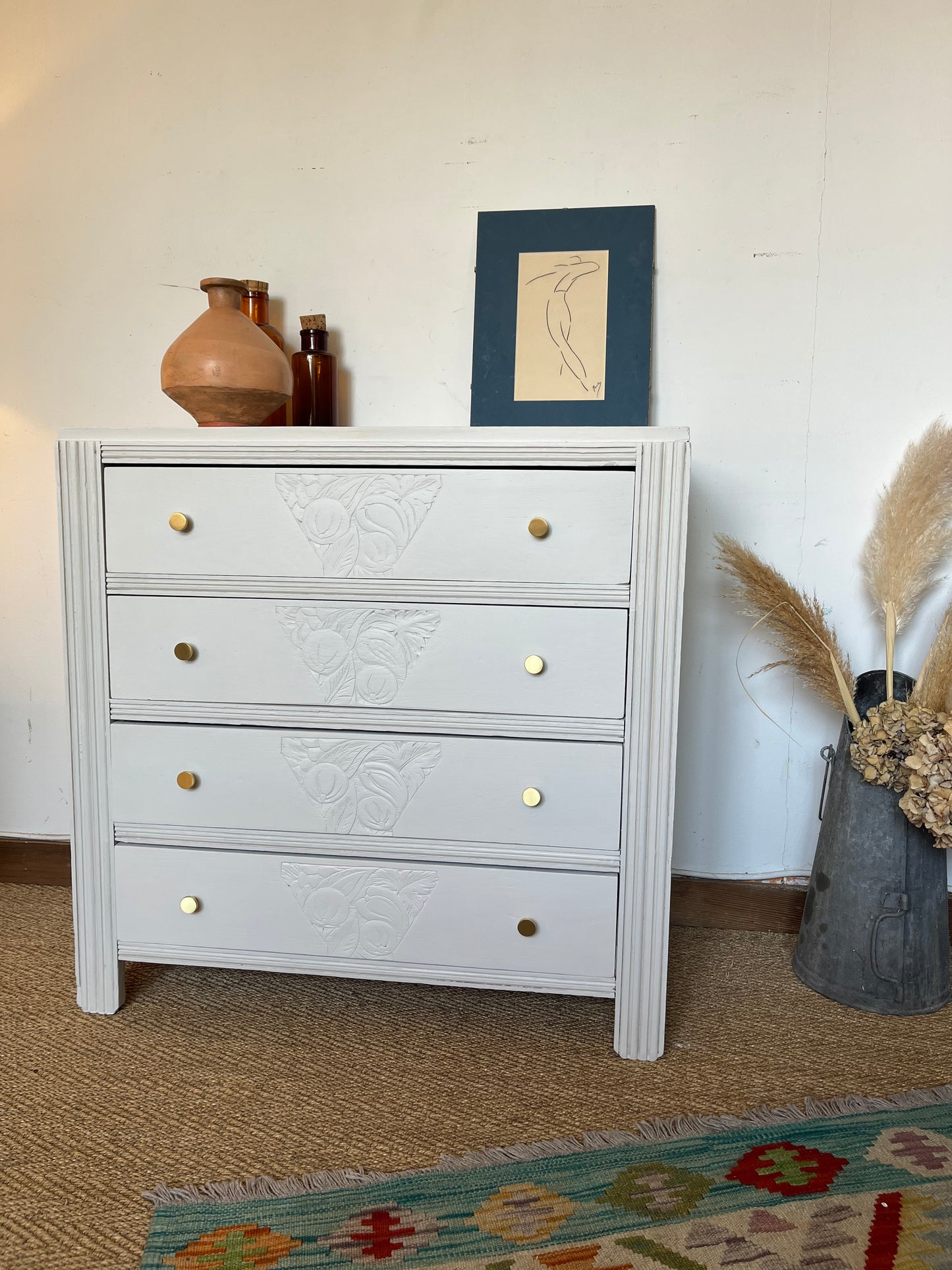 Commode art déco bois restaurée blanche