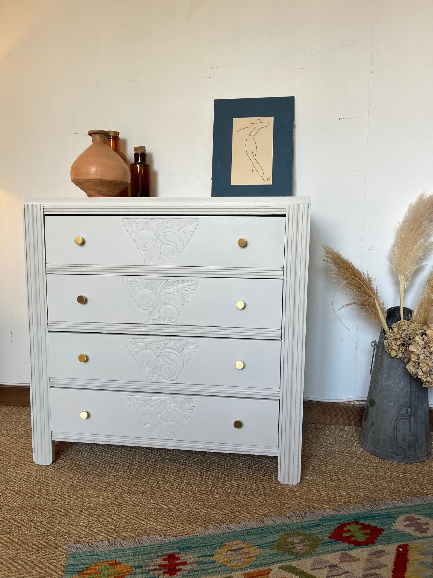 Commode art déco bois restaurée blanche