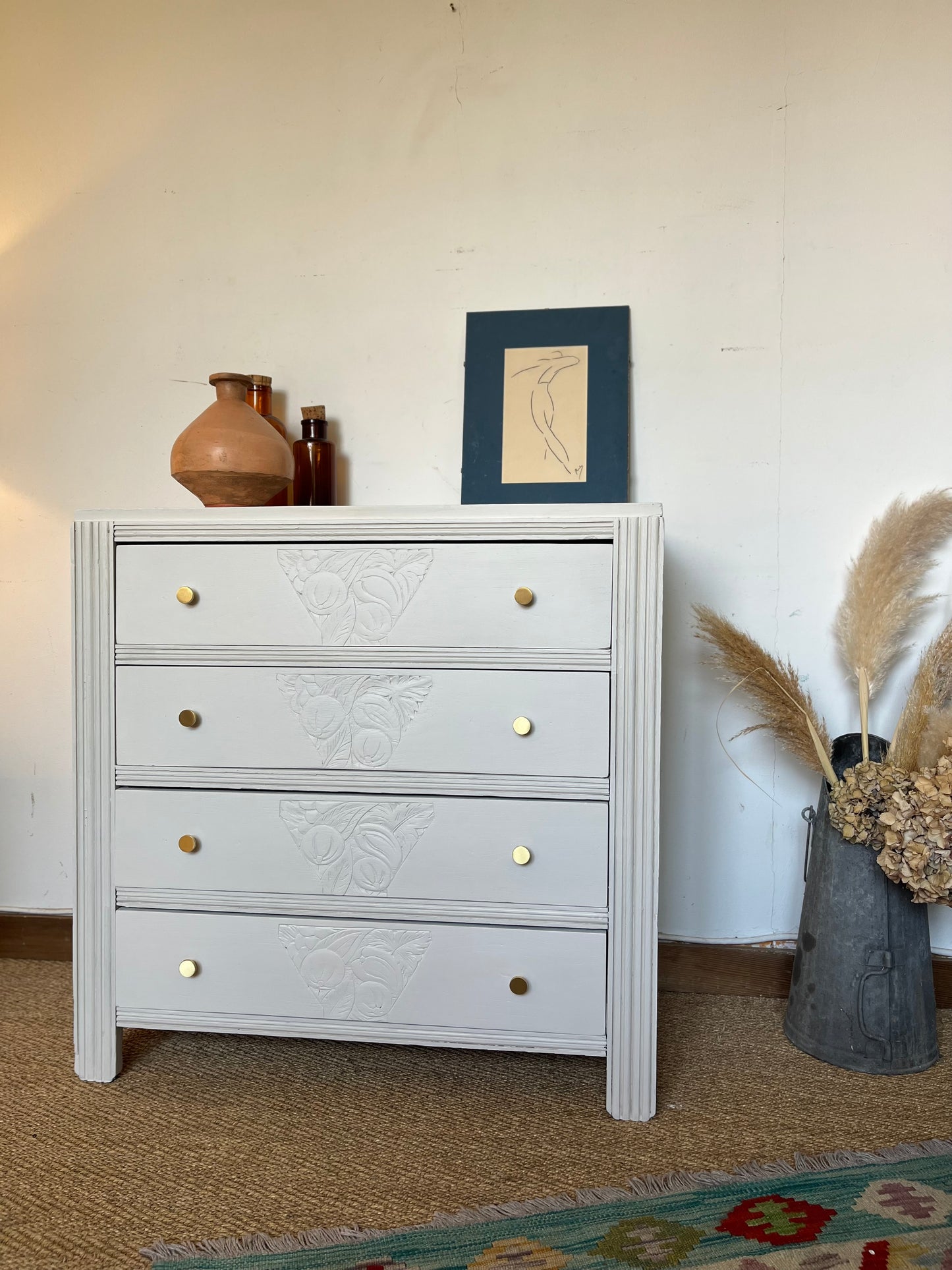 Commode art déco bois restaurée blanche