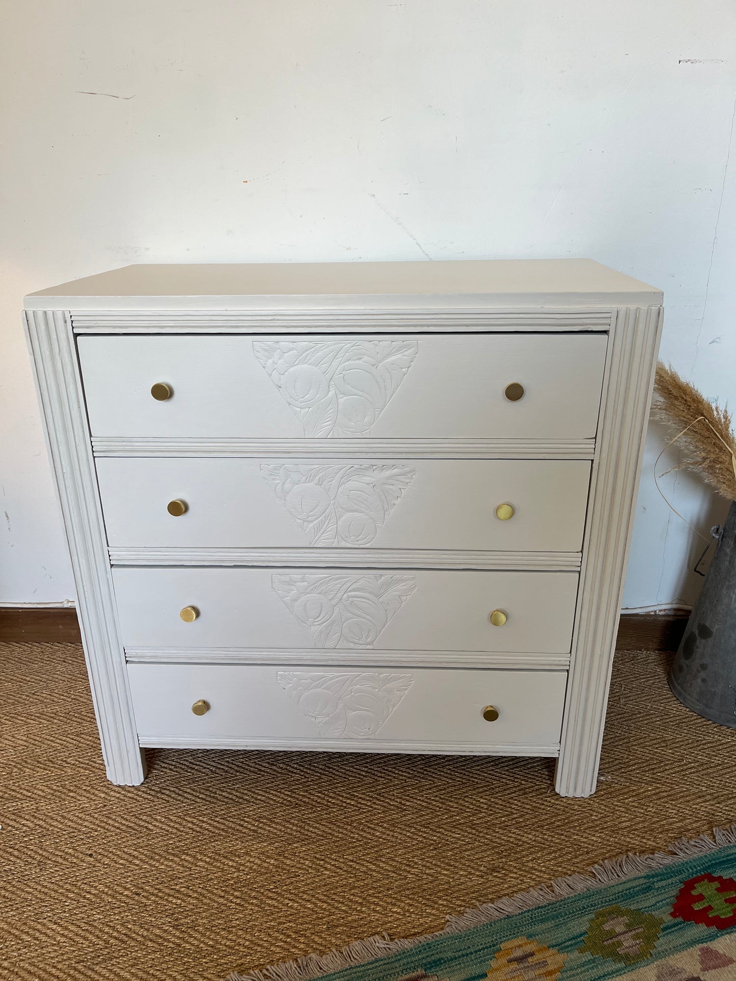 Commode art déco bois restaurée blanche