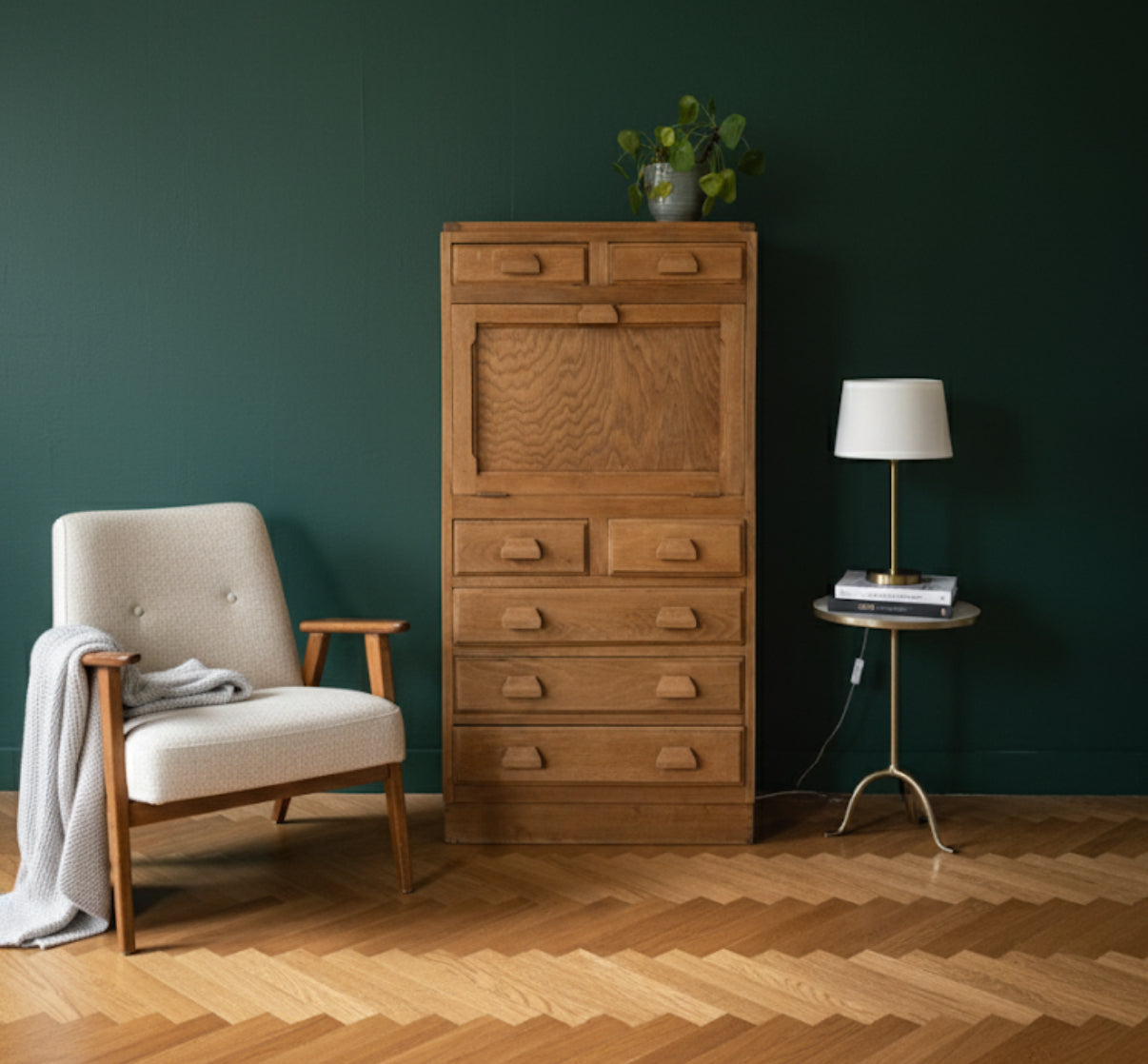 Secrétaire bureau vintage en bois esprit meuble de métier