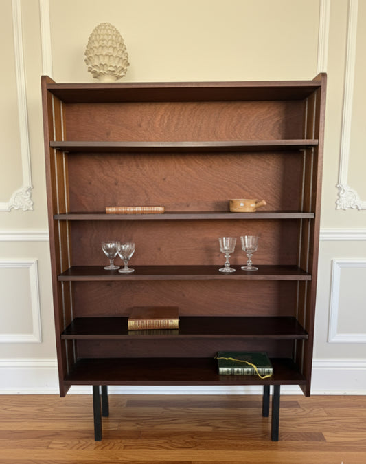 Bibliothèque étagère vintage placage et pied métal