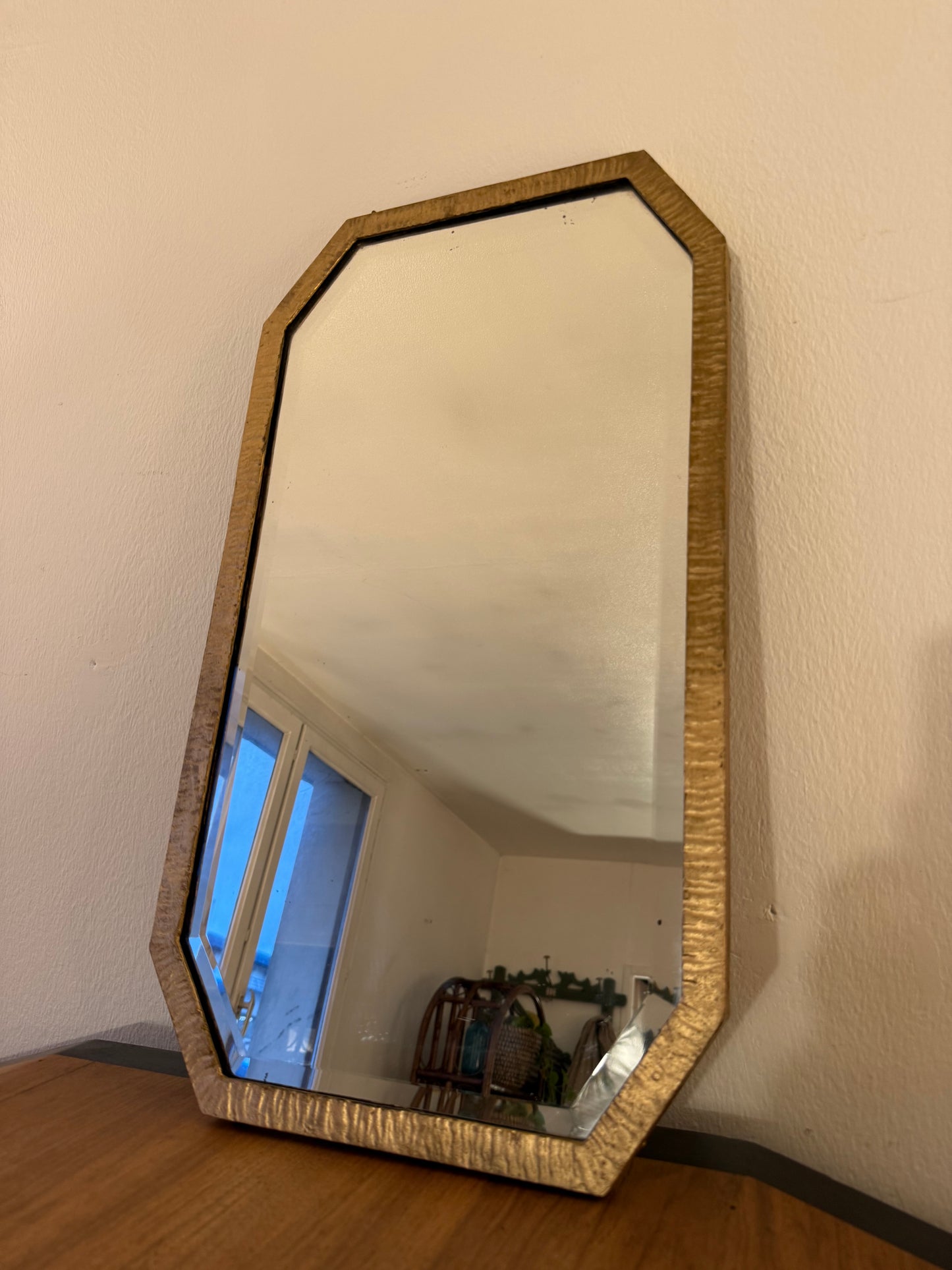 Miroir métal doré vintage art déco glace biseautée