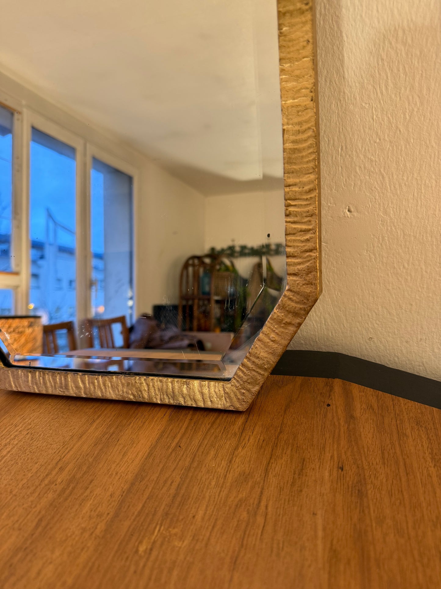 Miroir métal doré vintage art déco glace biseautée