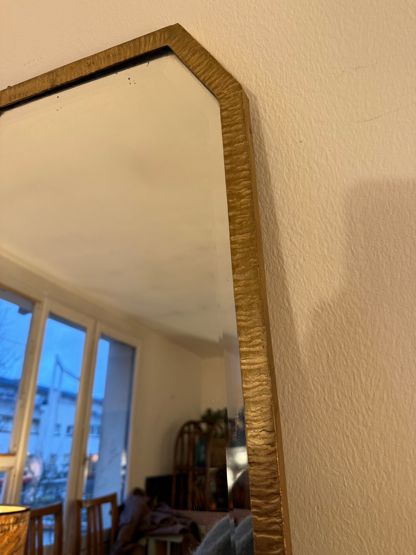 Miroir métal doré vintage art déco glace biseautée