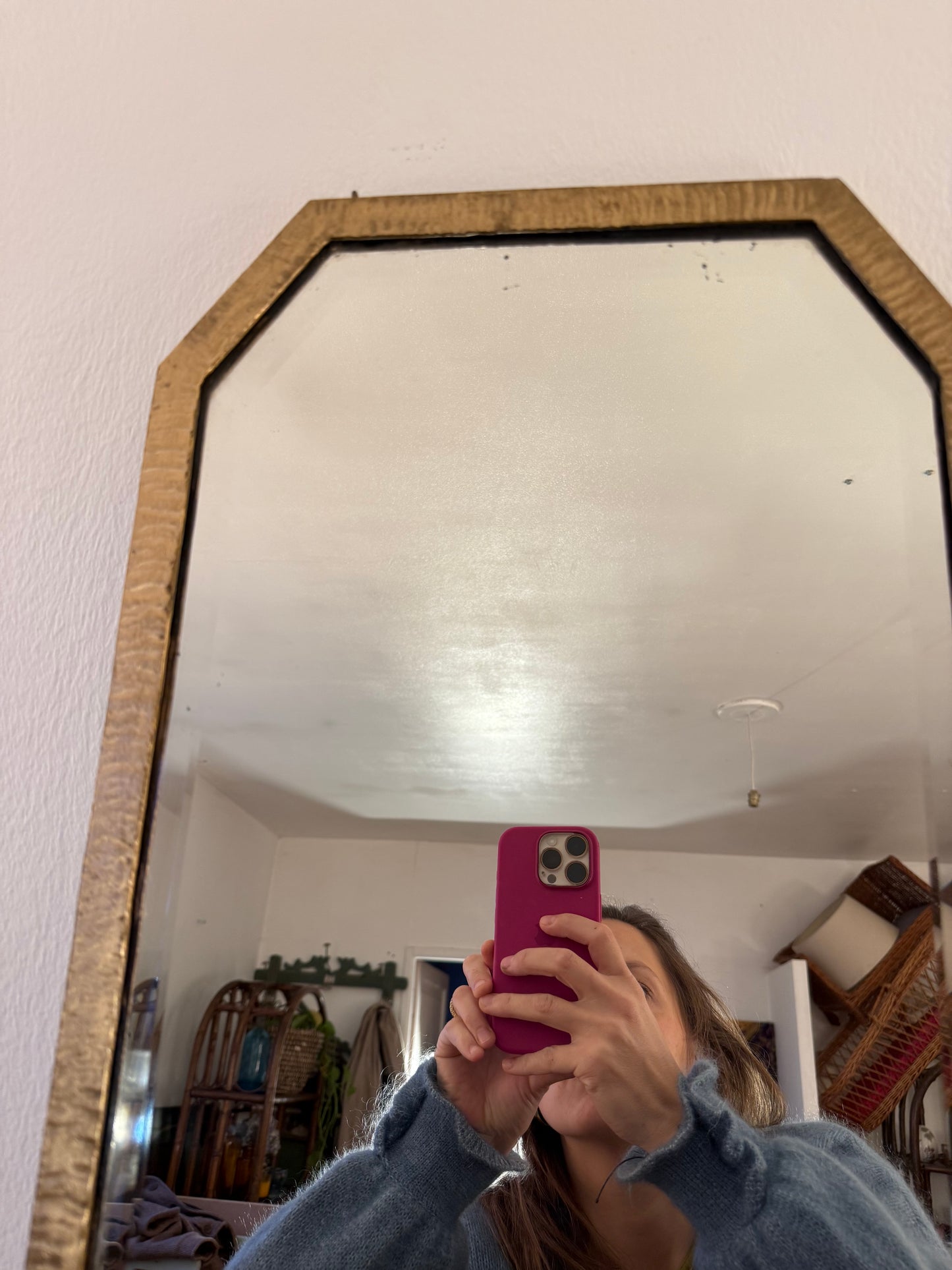 Miroir métal doré vintage art déco glace biseautée