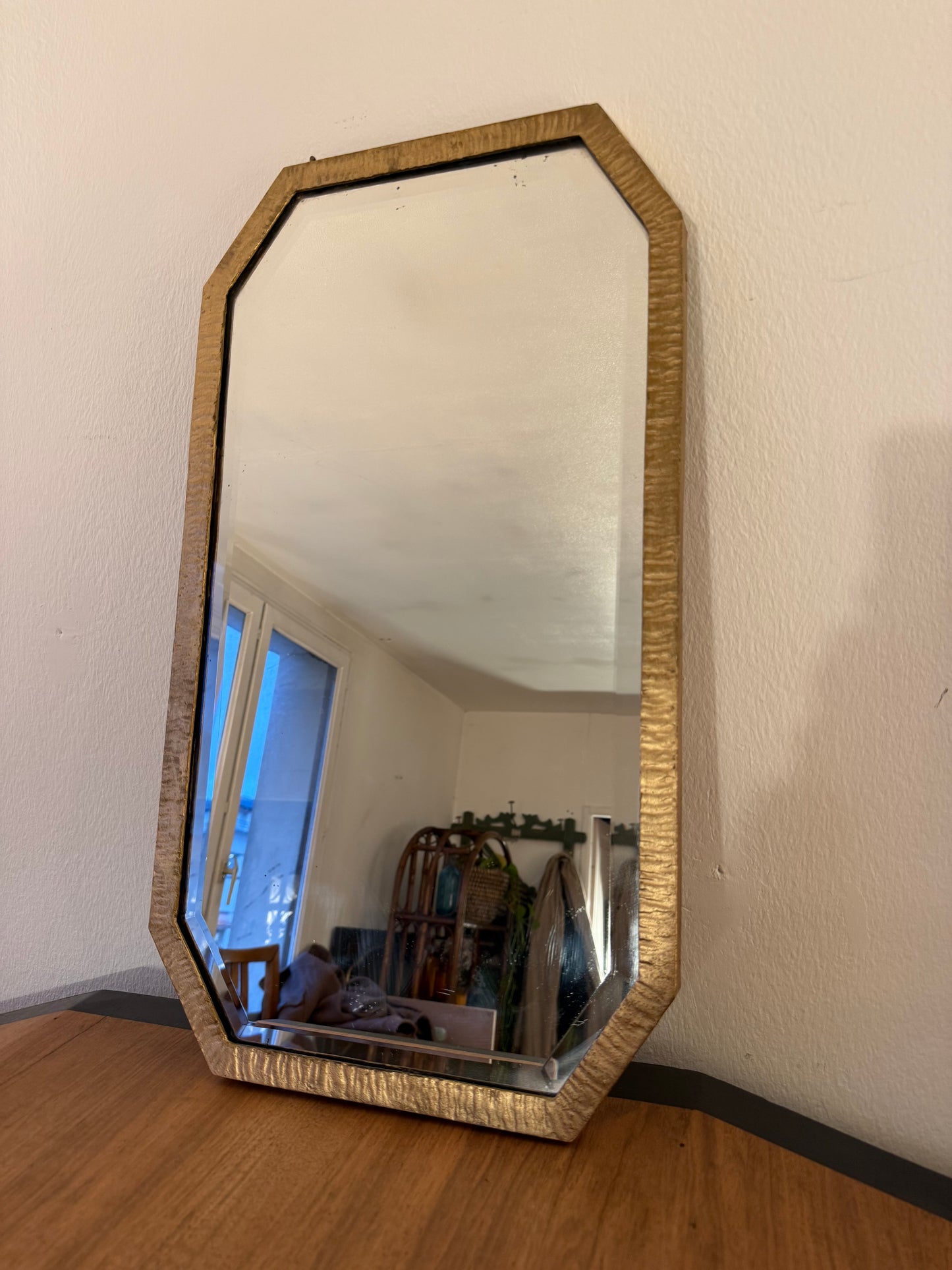 Miroir métal doré vintage art déco glace biseautée
