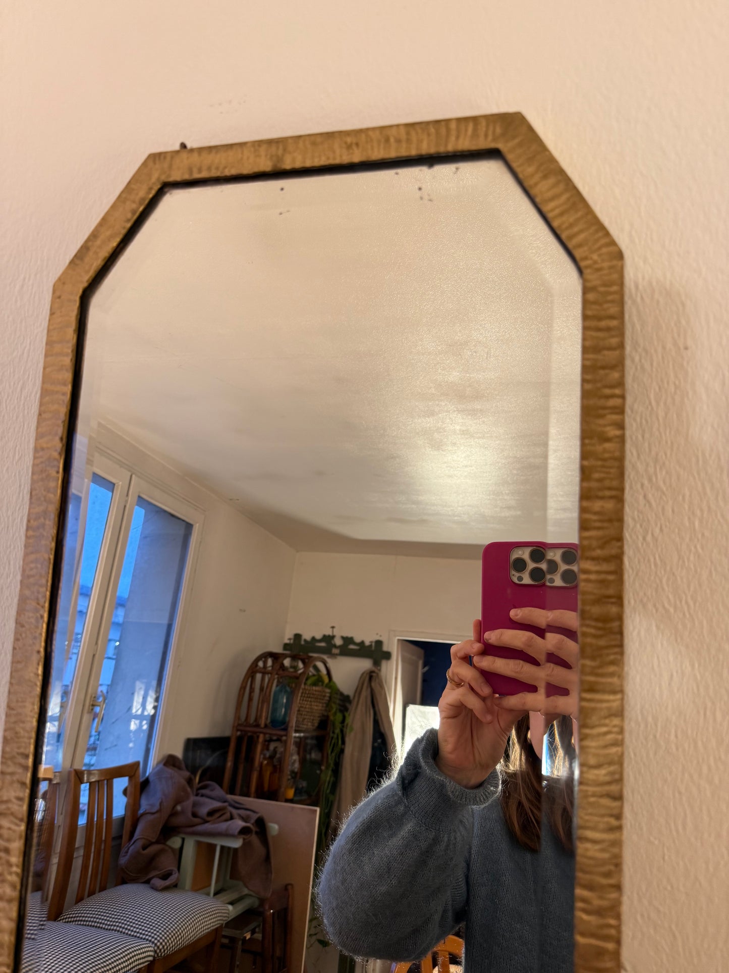 Miroir métal doré vintage art déco glace biseautée