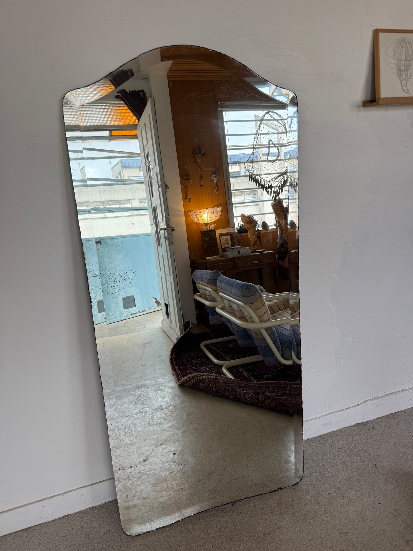 Grand miroir biseauté ancien