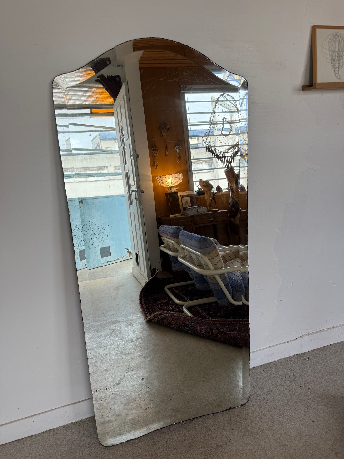 Grand miroir biseauté ancien