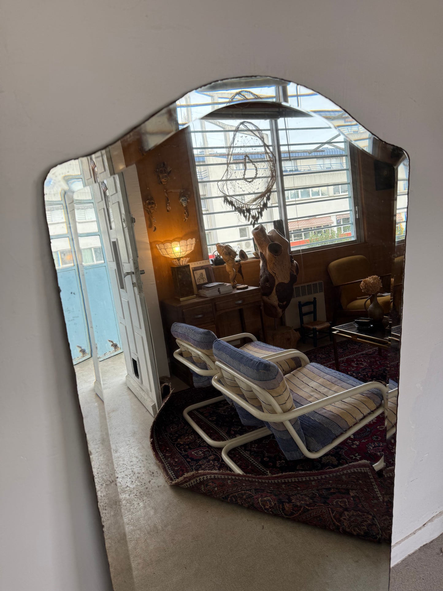 Grand miroir biseauté ancien