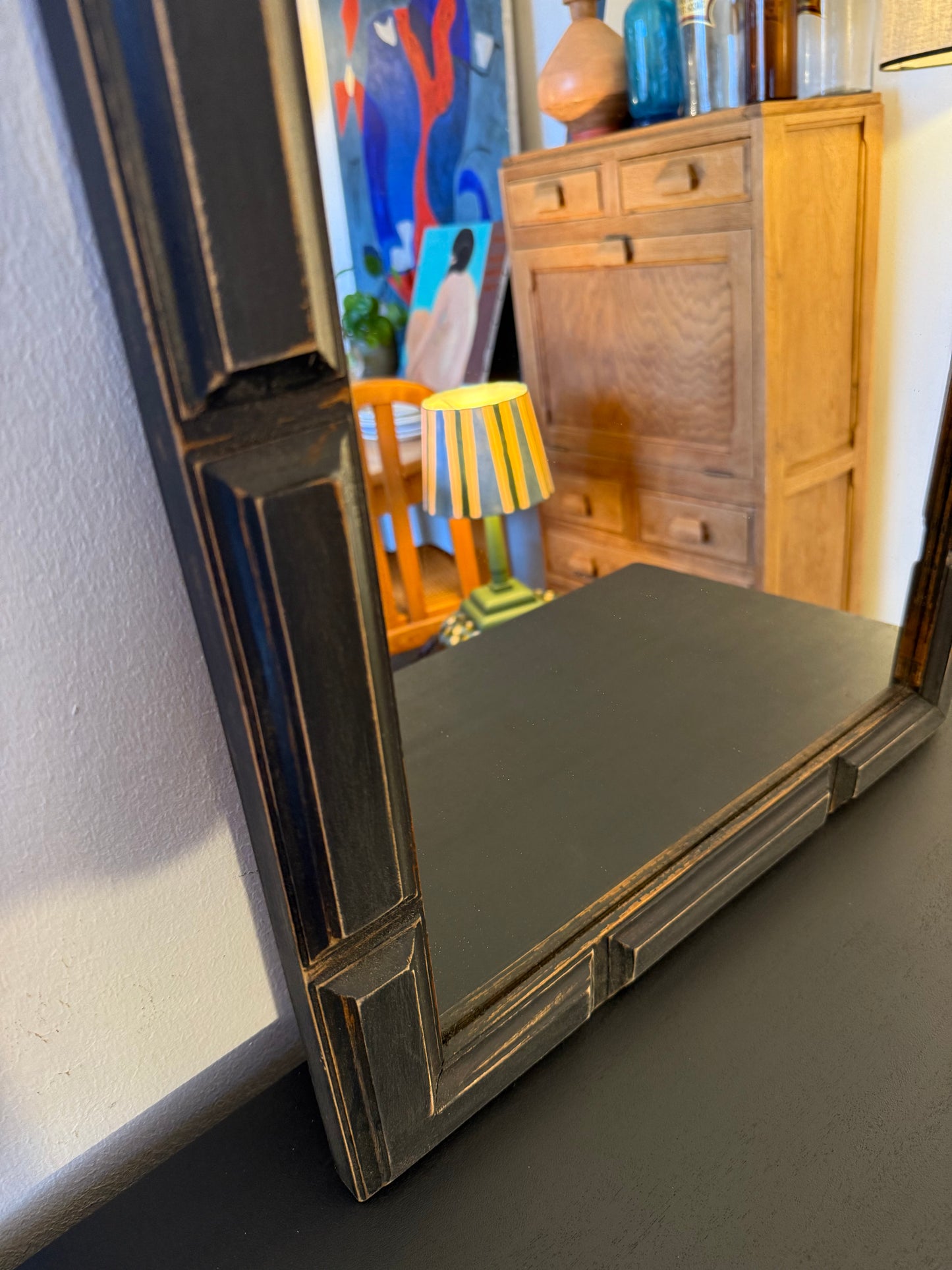 Miroir rectangulaire noir patiné en bois