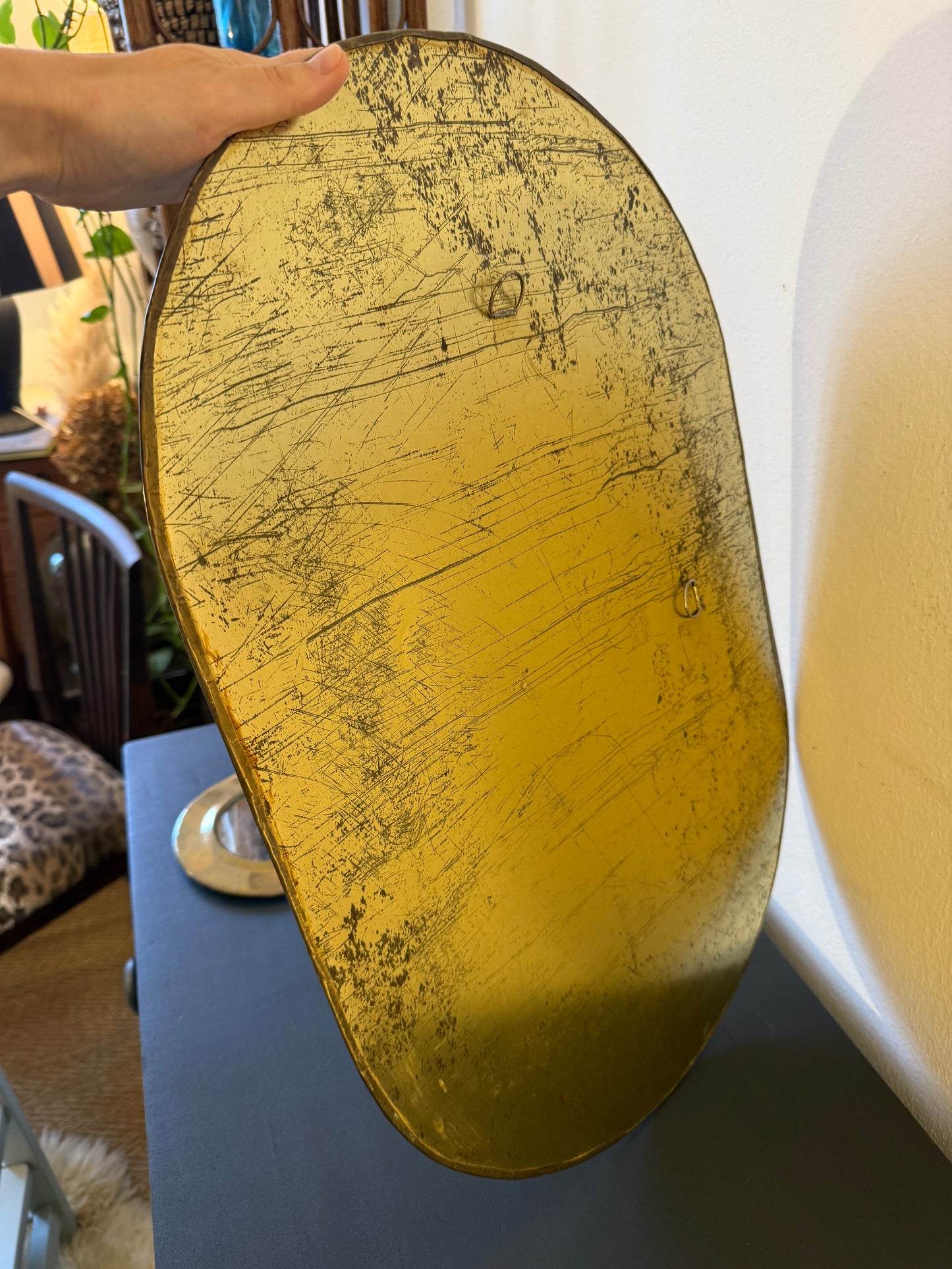 Miroir en laiton doré ancien (artisanat égyptien)